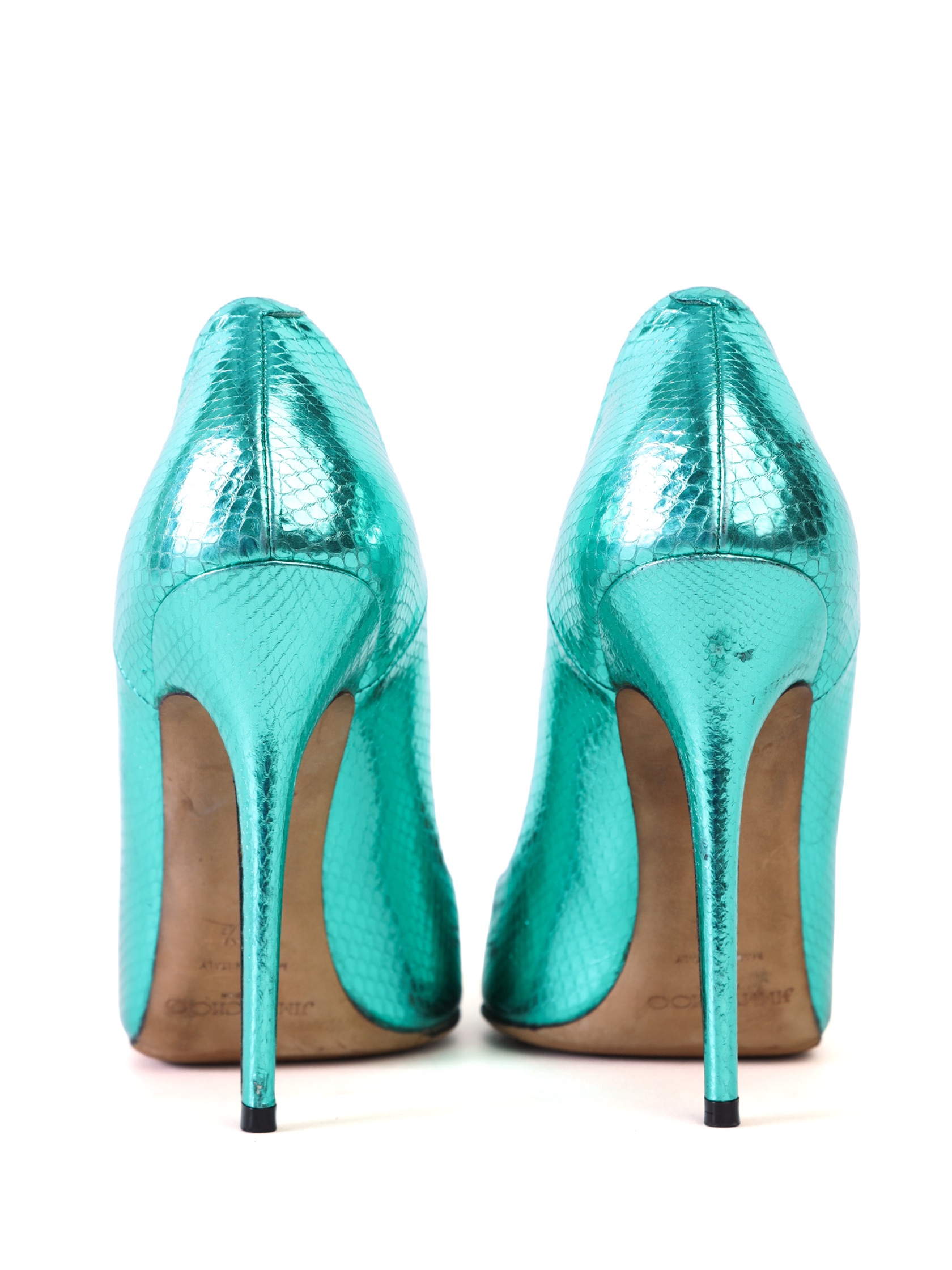 Preowned Jimmy Choo Metallic Green Watersnake Anouk Pumps Size 395 metallic watersnake