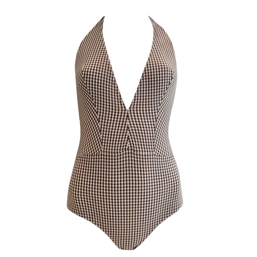 Minuit Douze Iridescent Gingham One-Piece Swimsuit Size M Tan/Brown polyamide/elastane