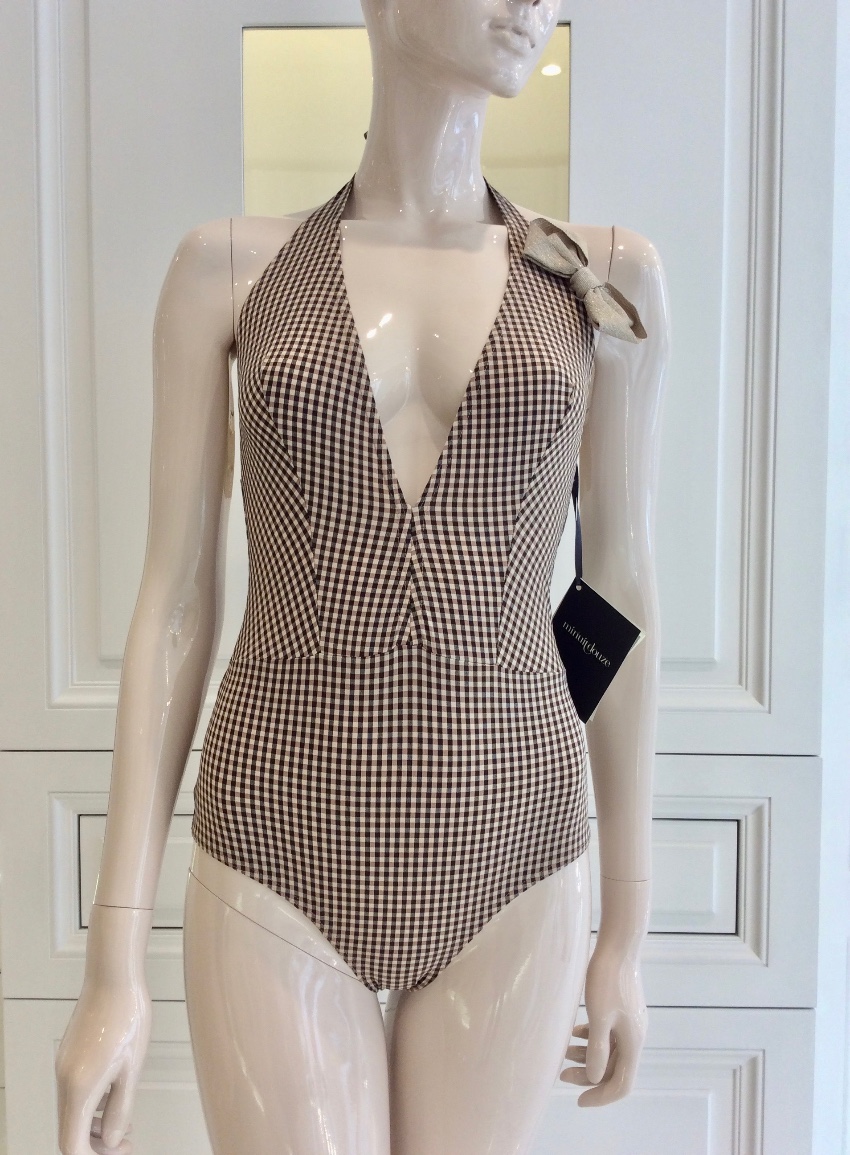 Minuit Douze Iridescent Gingham One-Piece Swimsuit Size M Tan/Brown polyamide/elastane