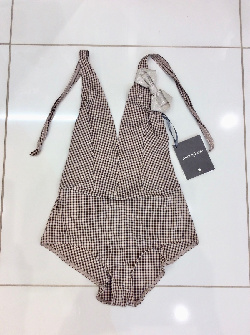 Minuit Douze Iridescent Gingham One-Piece Swimsuit Size M Tan/Brown polyamide/elastane