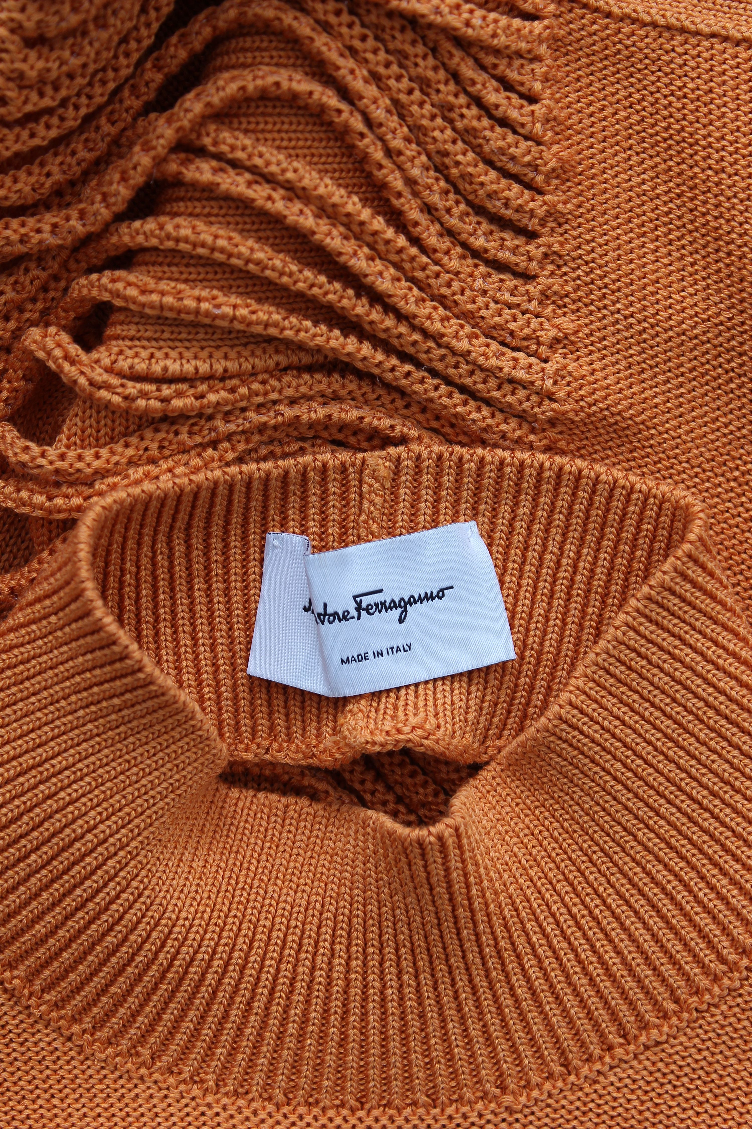 Salvatore Ferragamo Cropped Back Cutout Orange Knit Cropped Top Size M