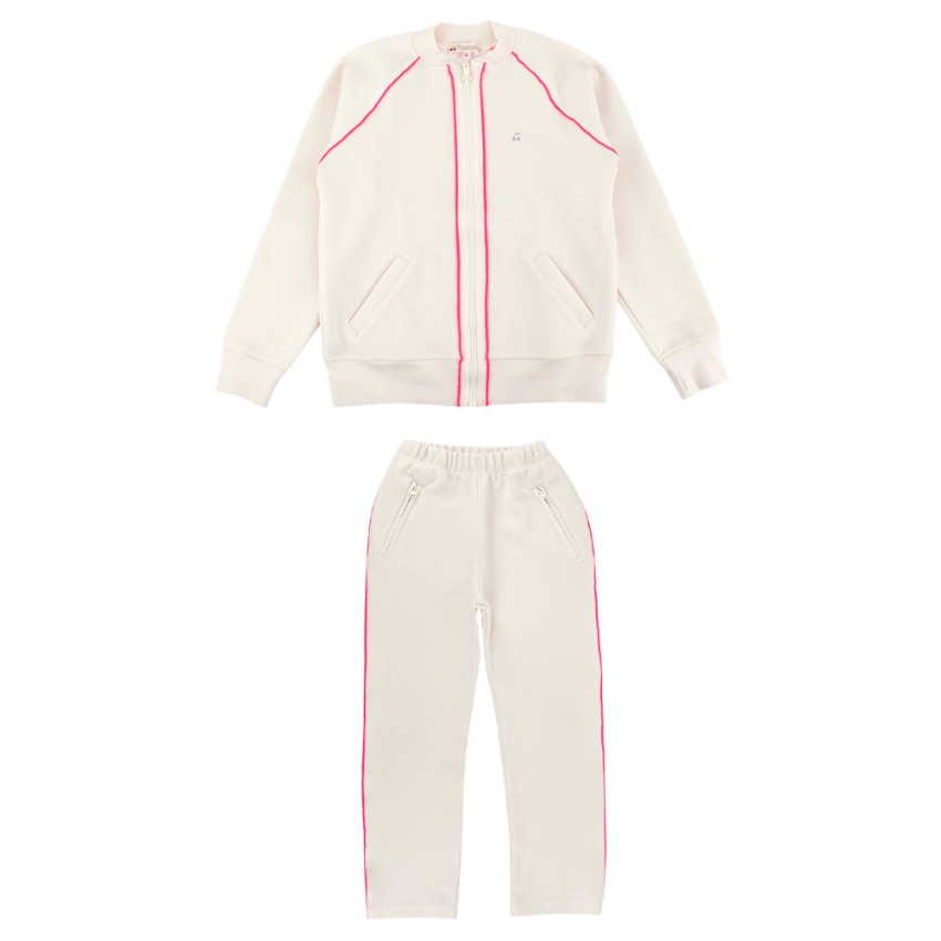 Boys Preowned Bonpoint Ecru Woven Pink Trimmed Tracksuit Set Size 8 Years Cream cotton