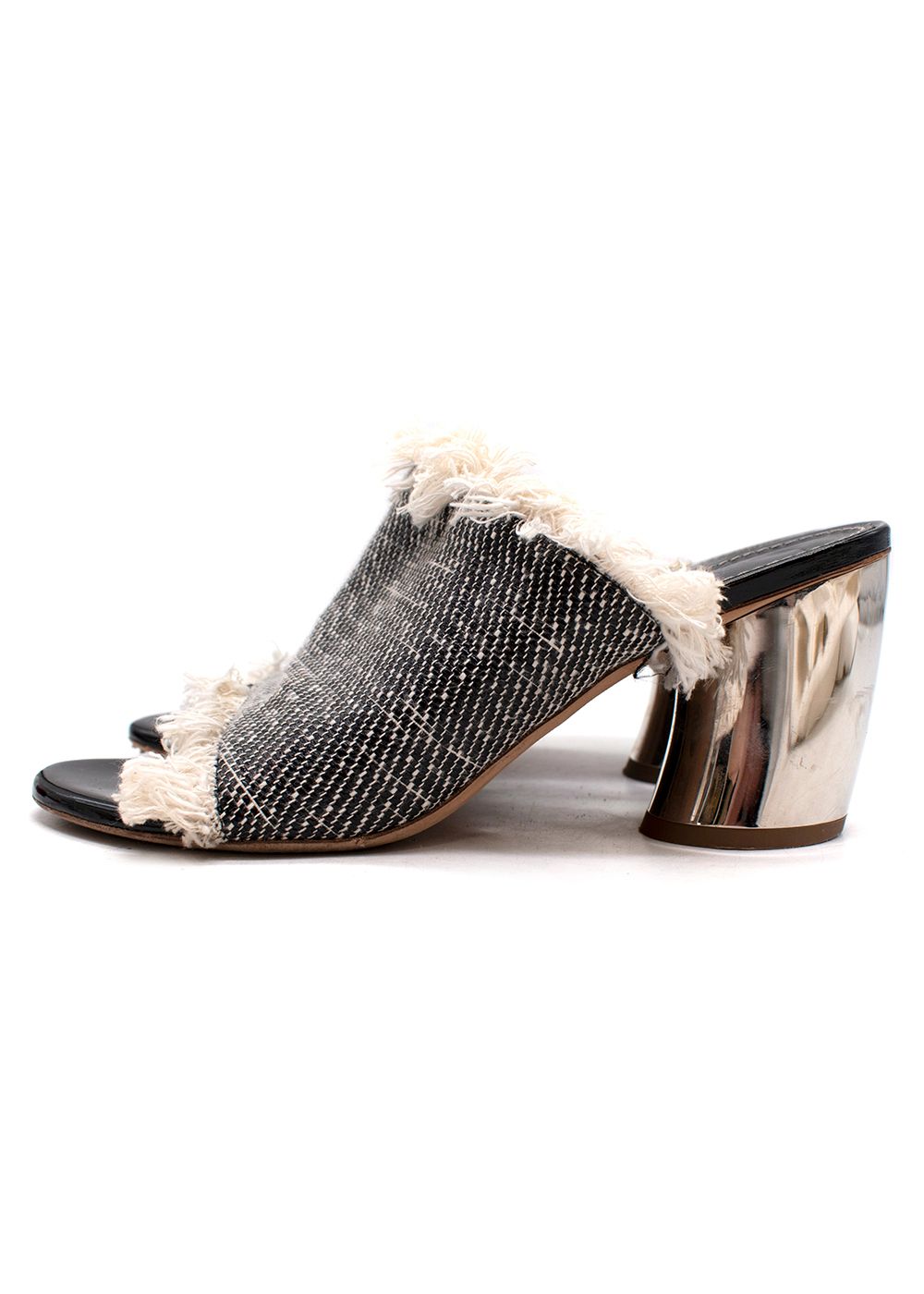 Preowned Proenza Schouler White  Black Fringed Block Heel Size 365 leather