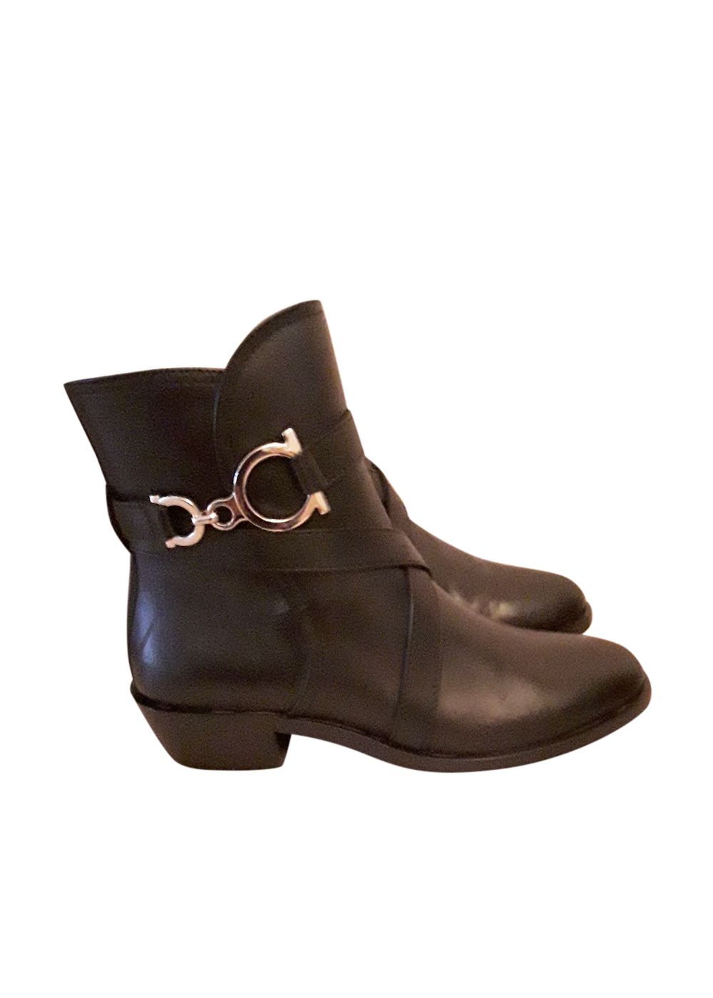 Salvatore Ferragamo Black Leather Ankle Boots Size 38.5