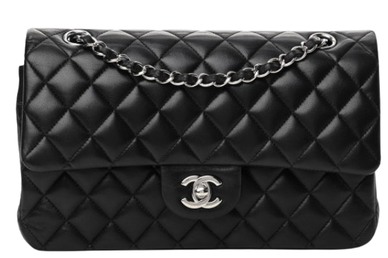 Preowned Chanel Black Lambskin Medium Double Flap Bag leather