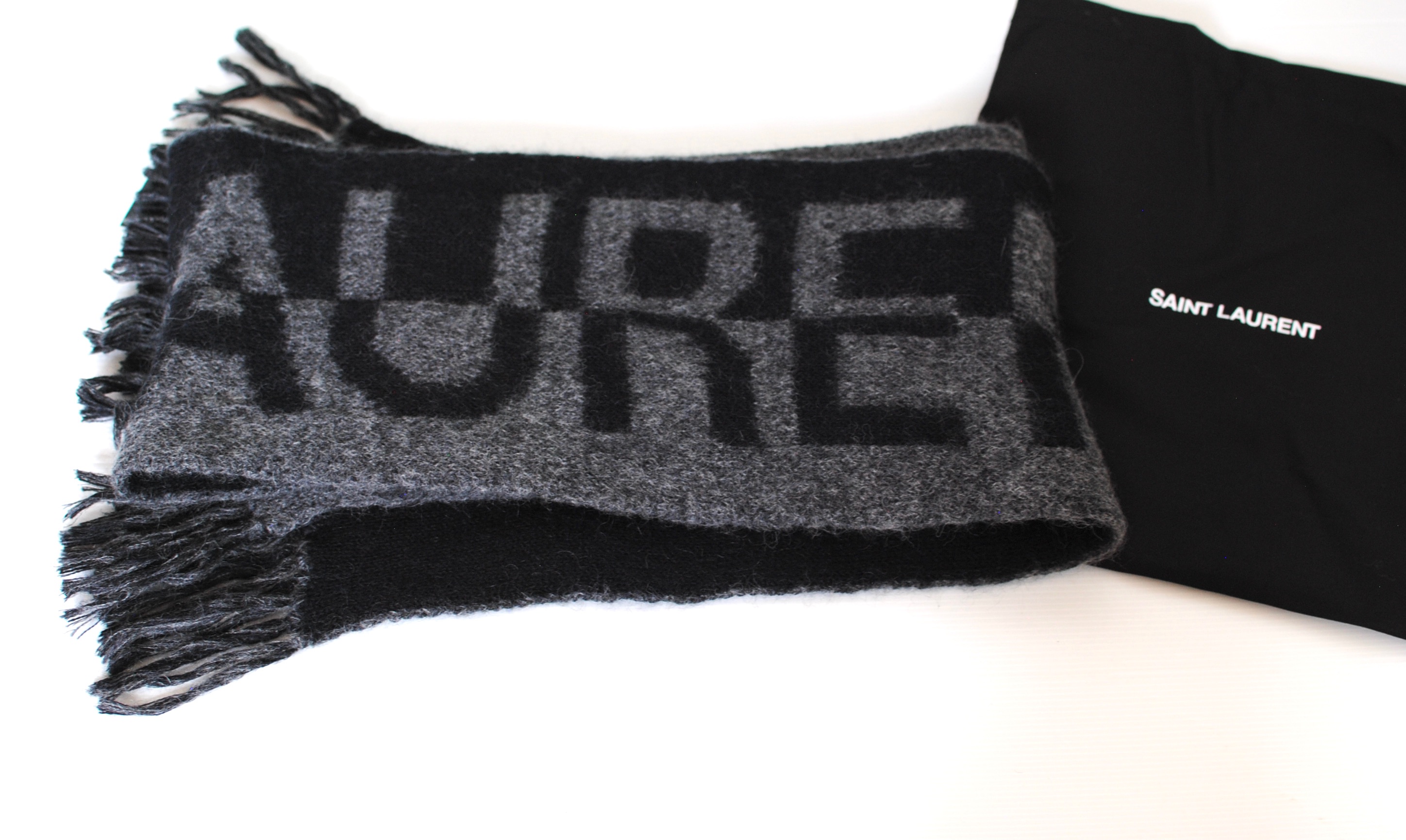 Saint Laurent Black and Grey Wool Blend Scarf wool/alpaca/mohair