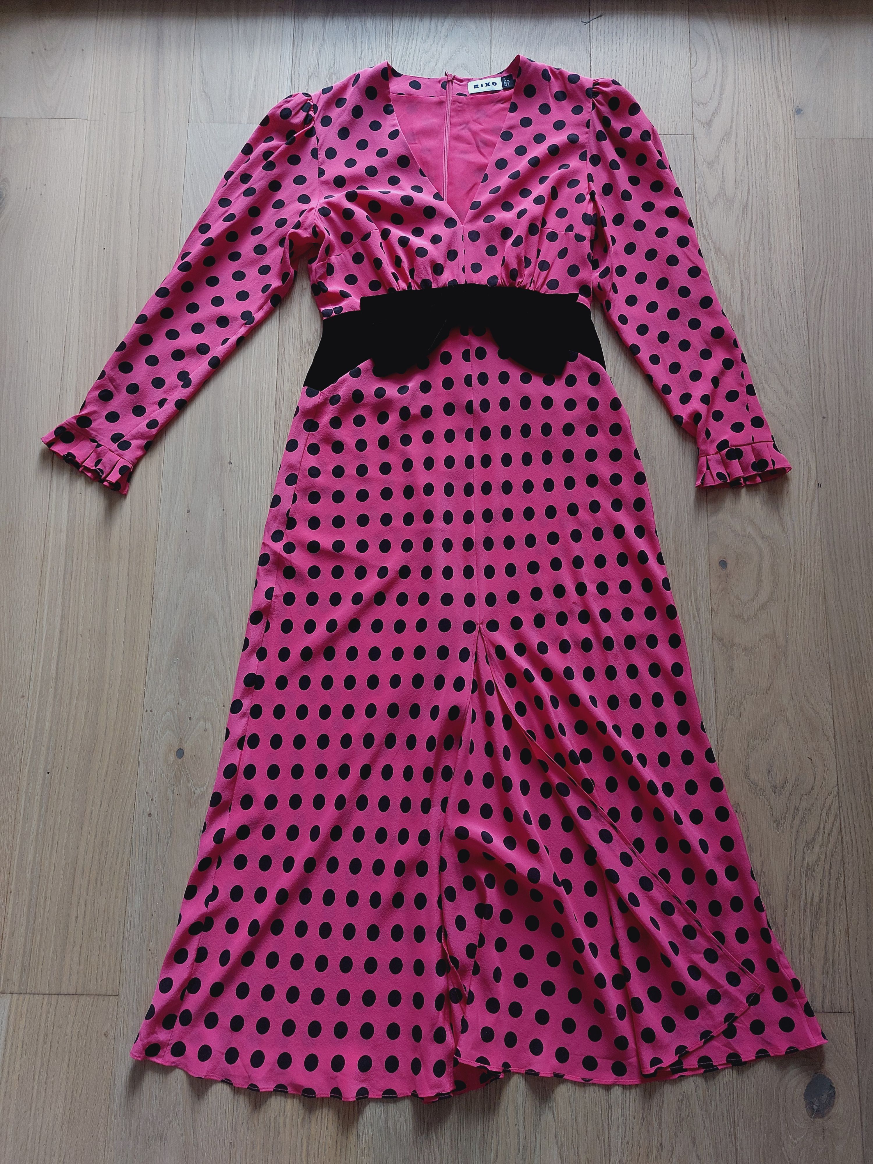 Rixo Pink Elodie Polka Dot Midi Dresss Size S