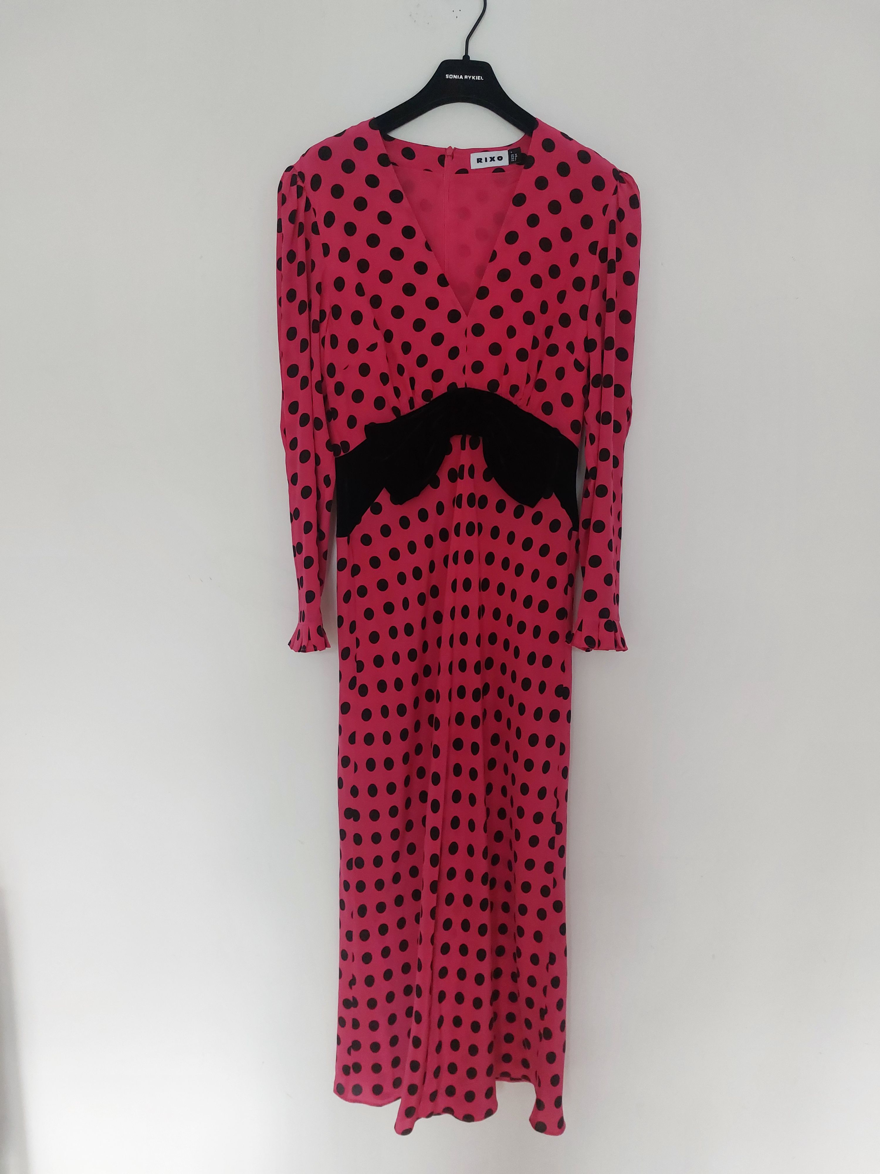 Rixo Pink Elodie Polka Dot Midi Dresss Size S