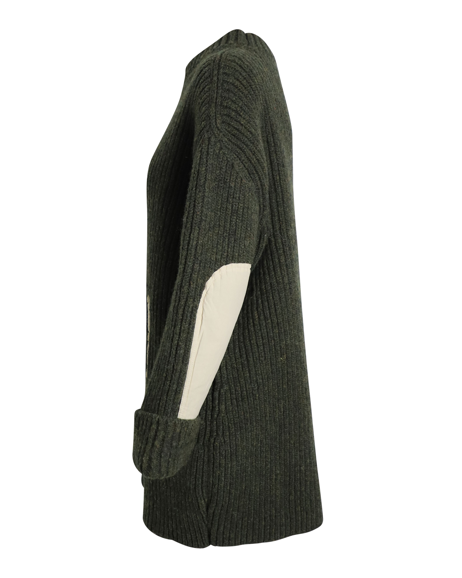 Preowned Celine Contrast Pocket Chunky Olive Knit Jumper Size XS green | olive wool