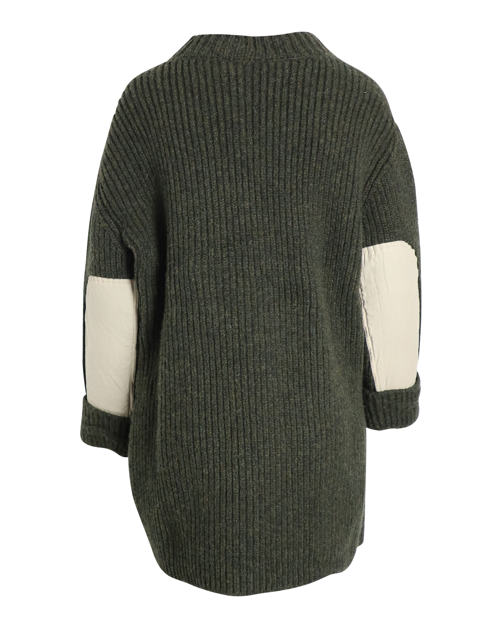 Preowned Celine Contrast Pocket Chunky Olive Knit Jumper Size XS green | olive wool