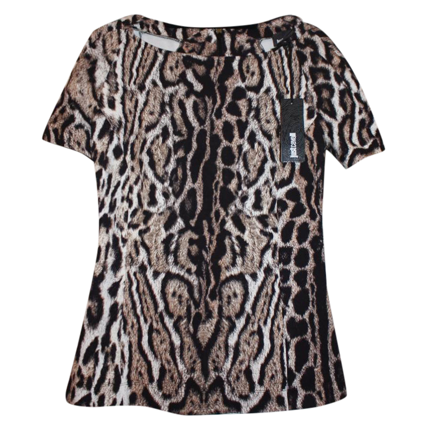 Just Cavalli leopard-print stretch top Size M Tan/Brown viscose