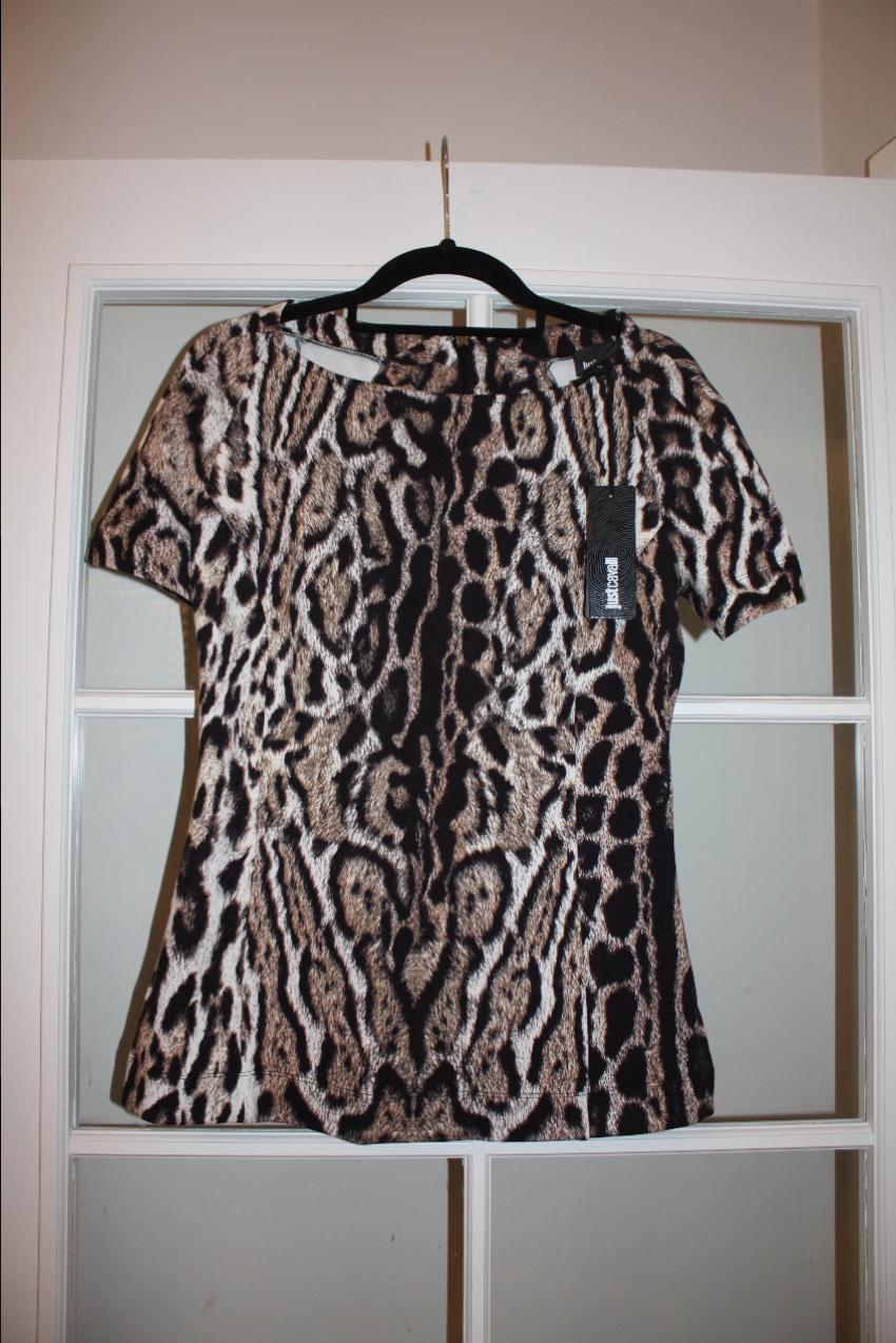 Just Cavalli leopard-print stretch top Size M Tan/Brown viscose