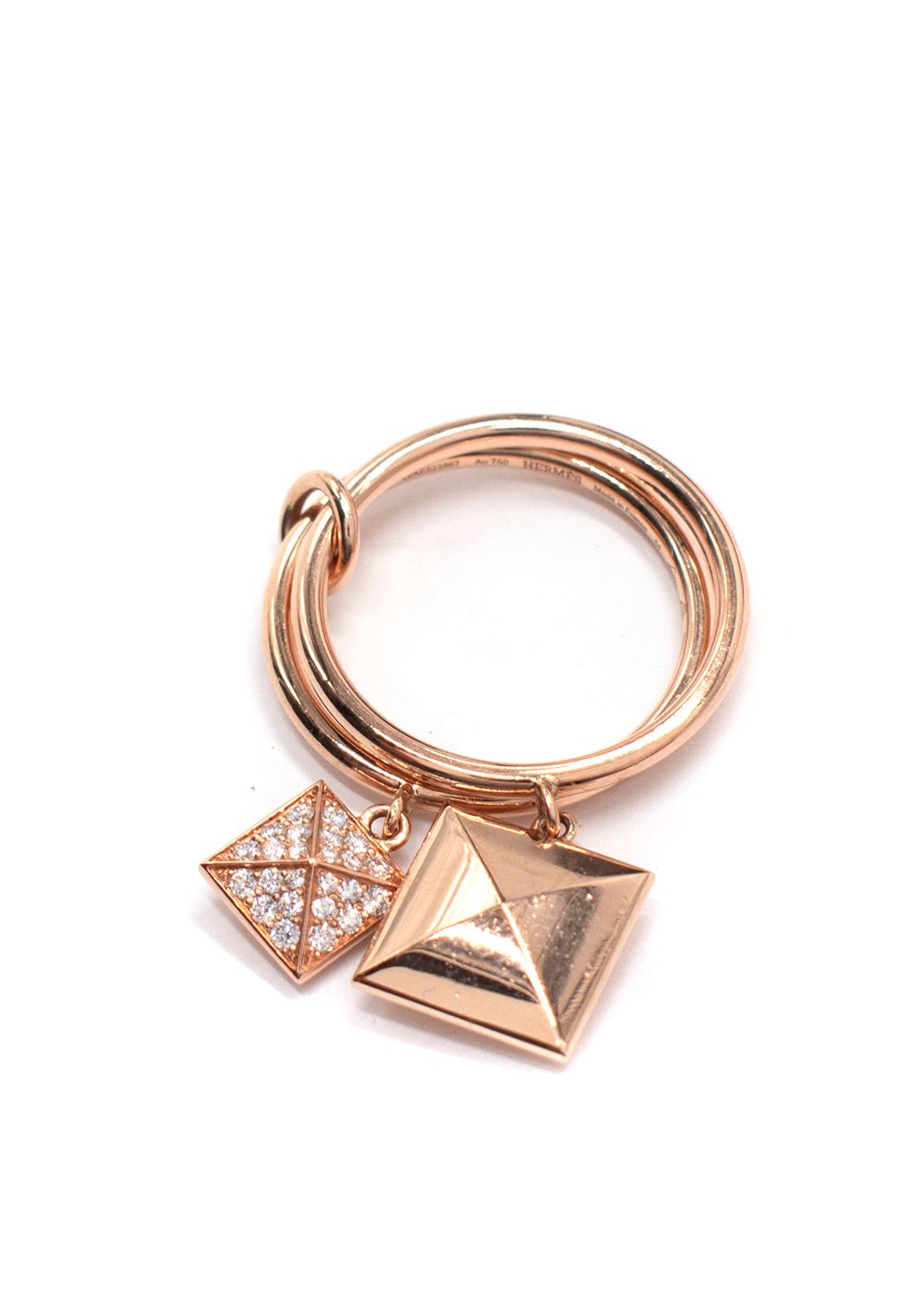 Hermes Rose Gold Clou D'H Ring with Diamonds, Size 54