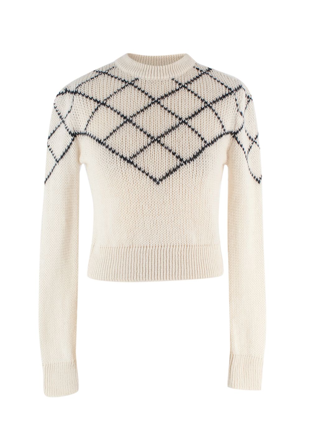 Preowned Saint Laurent Cream Intarsia Wool-Blend Jumper Size XS wool/alpaca wool/mohair