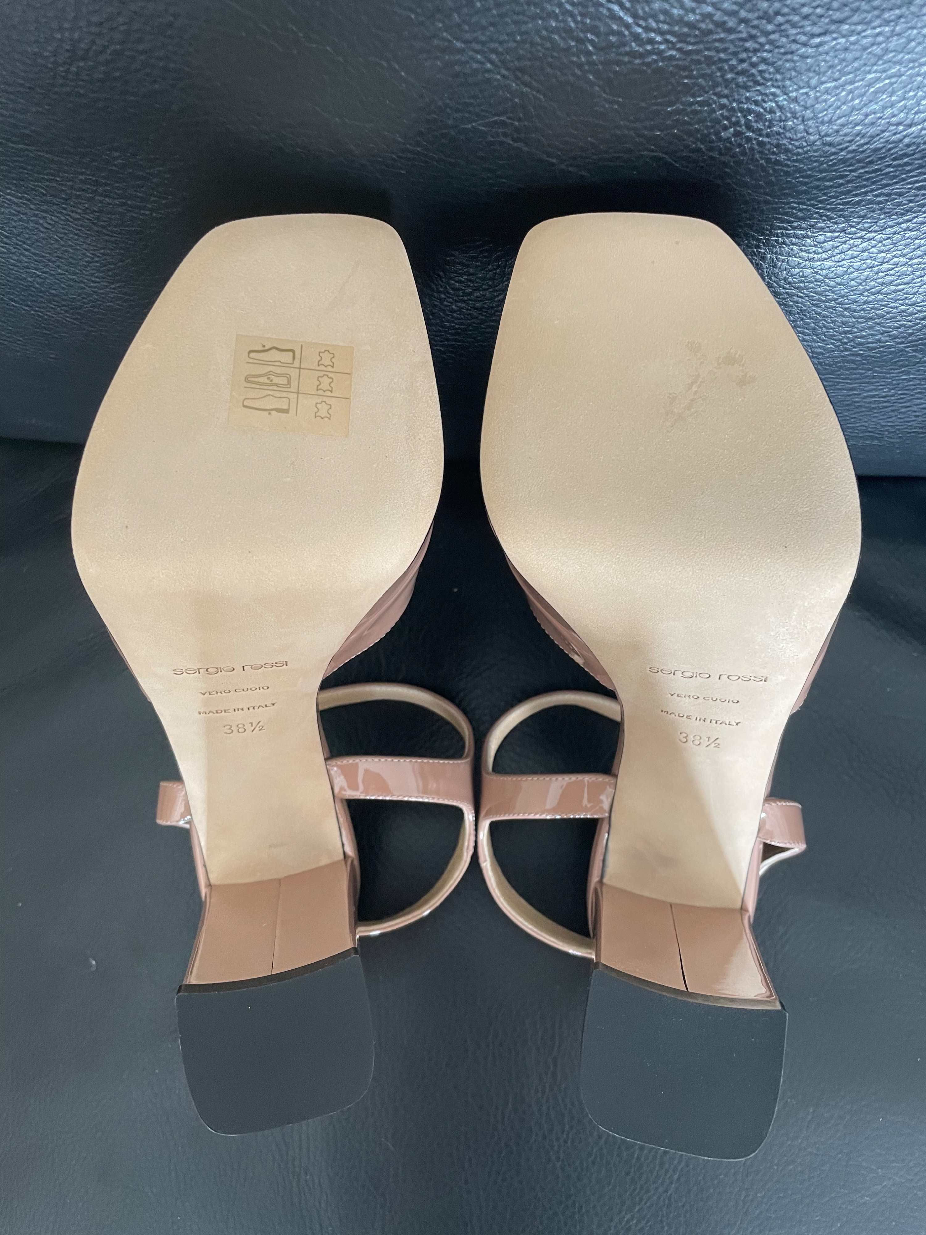 Sergio Rossi Monica Patent Leather Platform Sandals Size 385 Nude beige