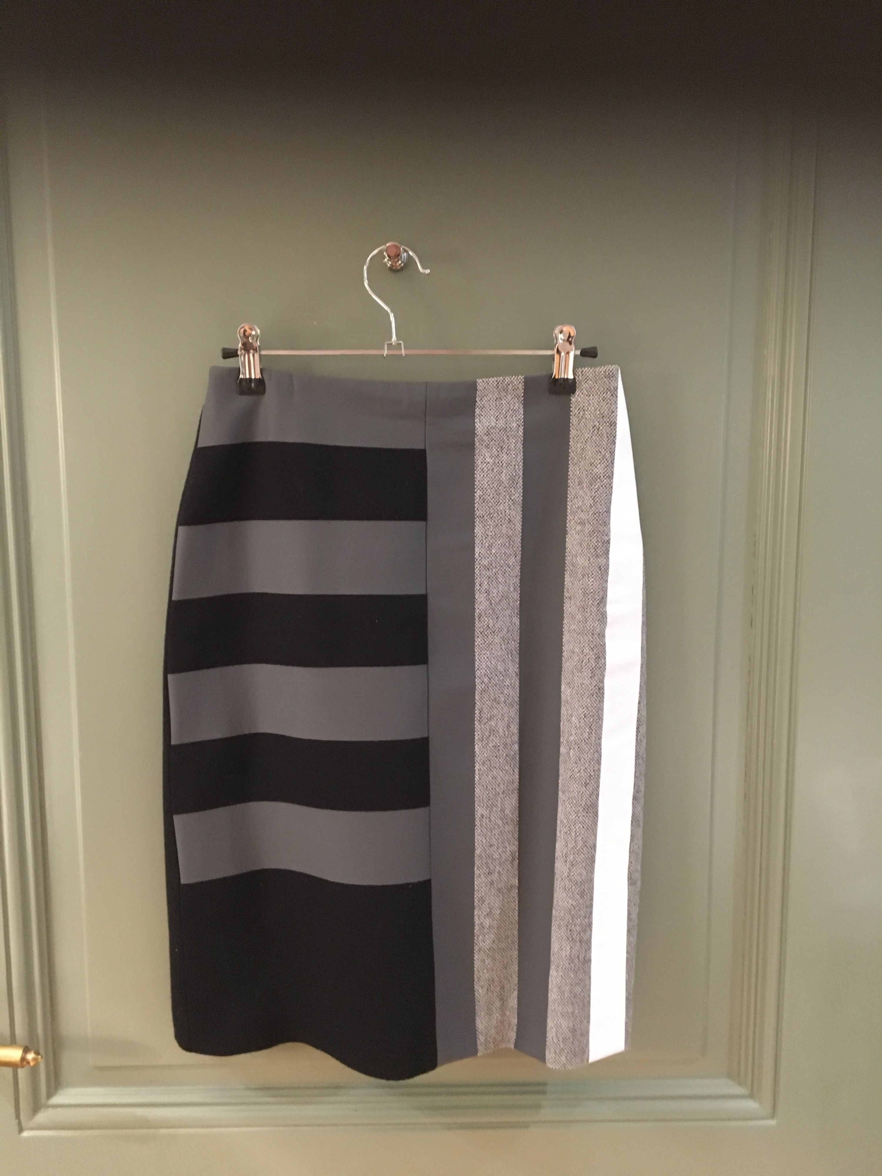 Preowned Fendi Grey Contrast Stripe Pencil Skirt Size S wool