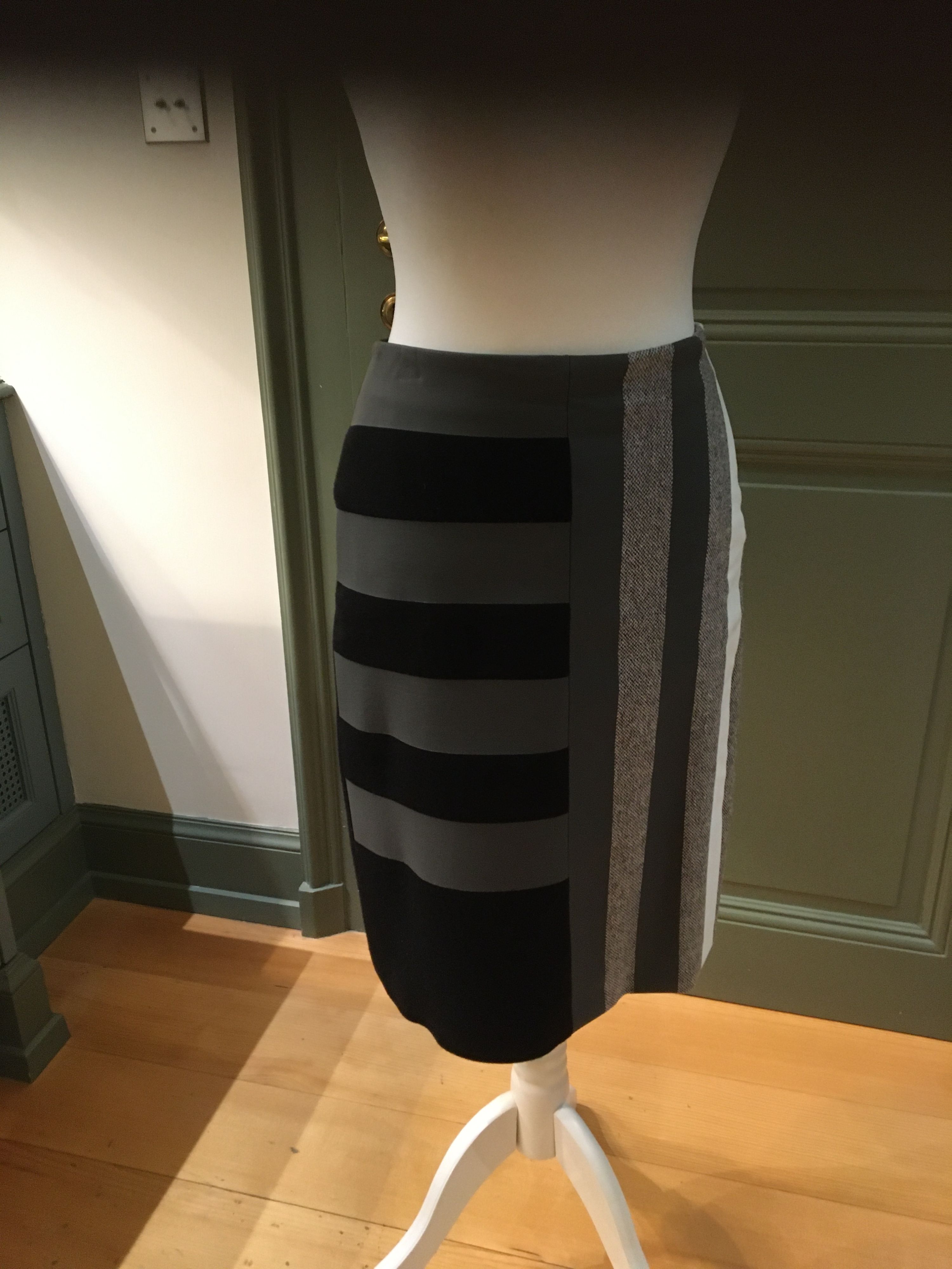 Preowned Fendi Grey Contrast Stripe Pencil Skirt Size S wool