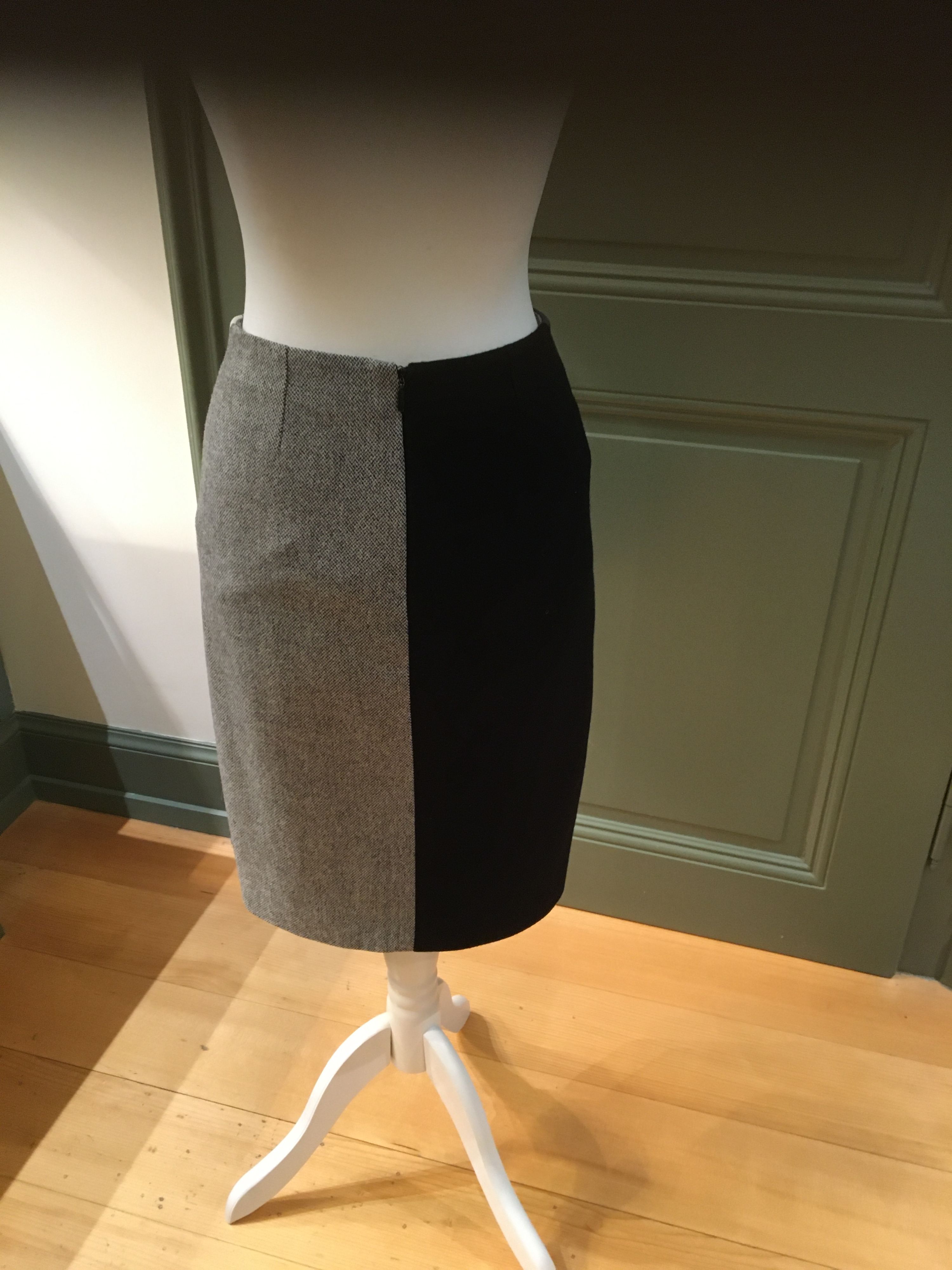 Preowned Fendi Grey Contrast Stripe Pencil Skirt Size S wool