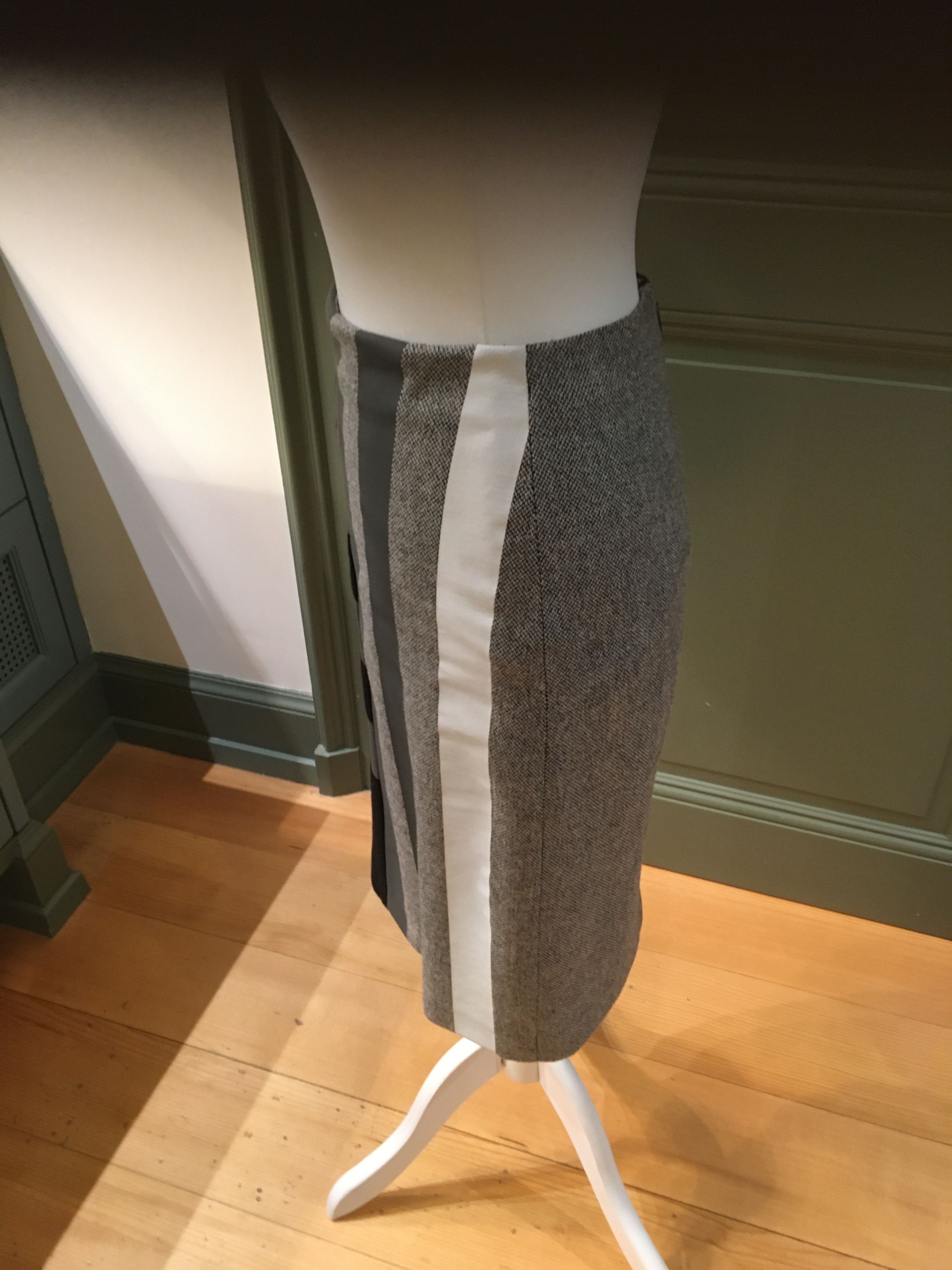 Preowned Fendi Grey Contrast Stripe Pencil Skirt Size S wool