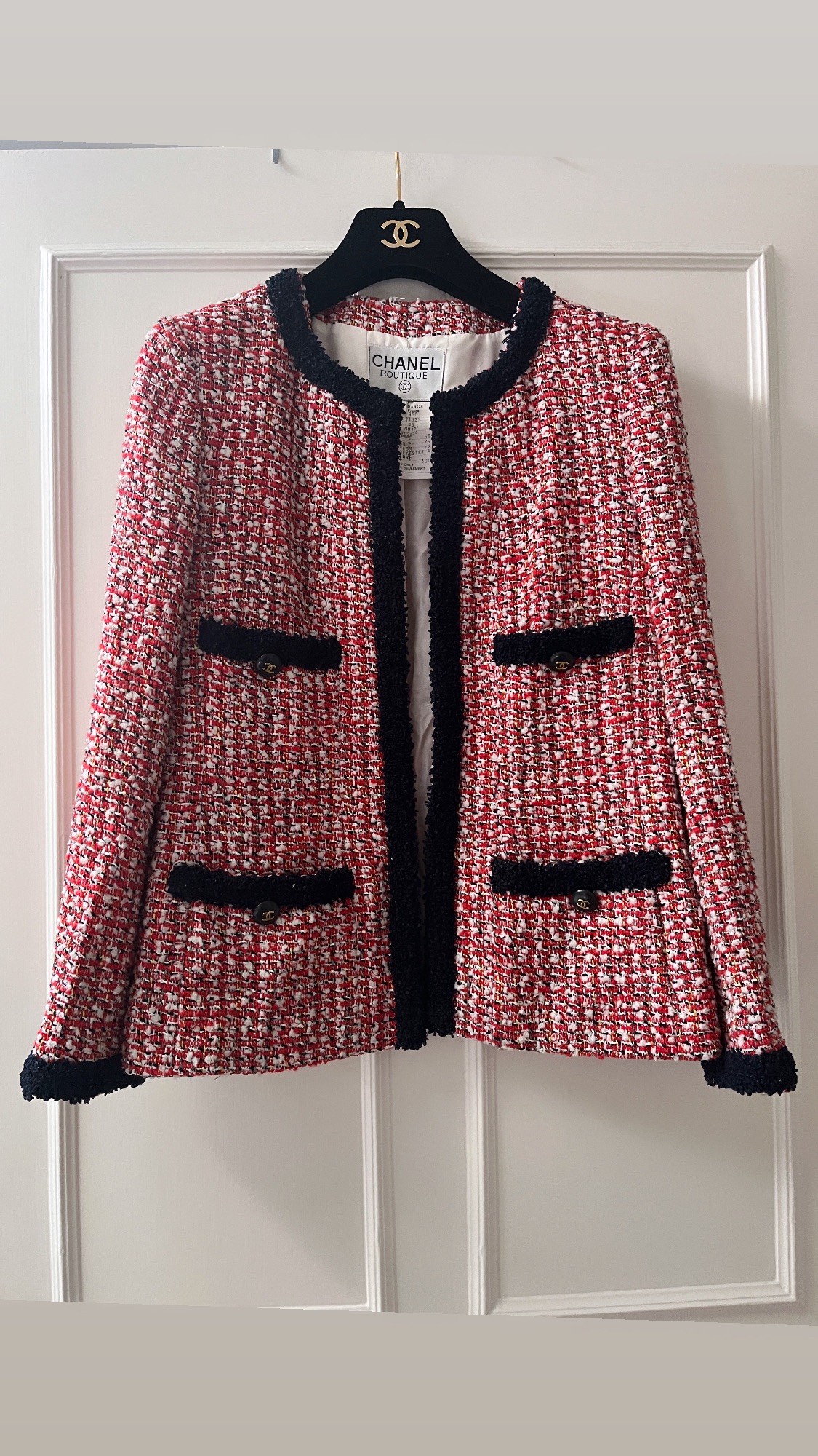 Preowned Chanel Runway Red Tweed Blazer/Jacket Size S Red / navy black