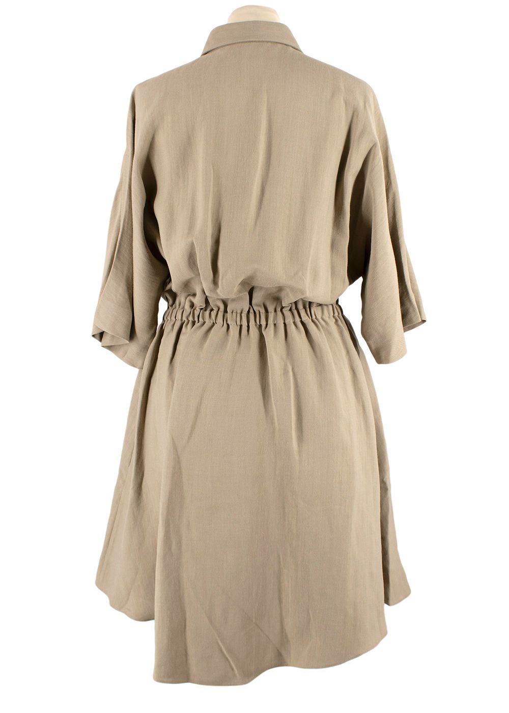 Brunello Cucinelli Beige Drawstring Waist Shirt Dress Size S viscose