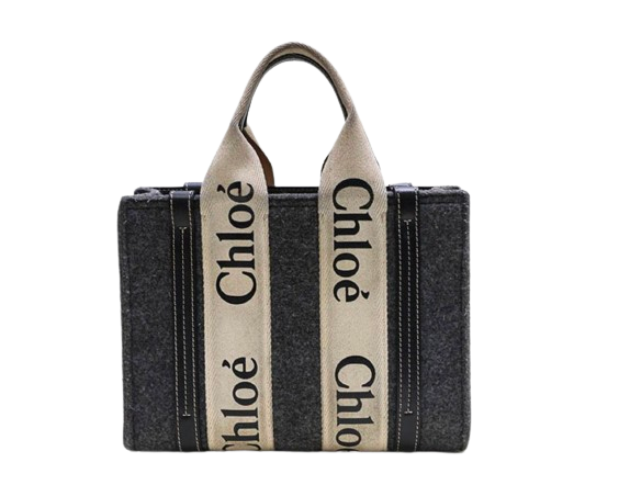 Preowned Chloe Charcoal Grey Small Woody Tote Bag felt/leather