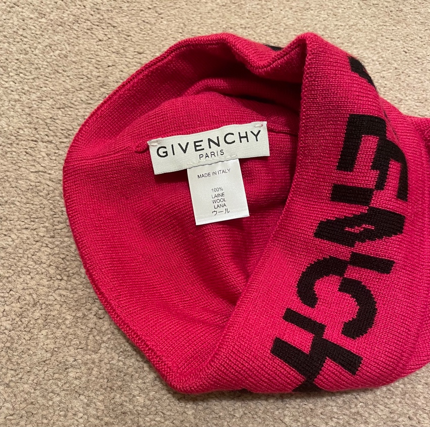 Givenchy Pink Logo Intarsia Beanie wool