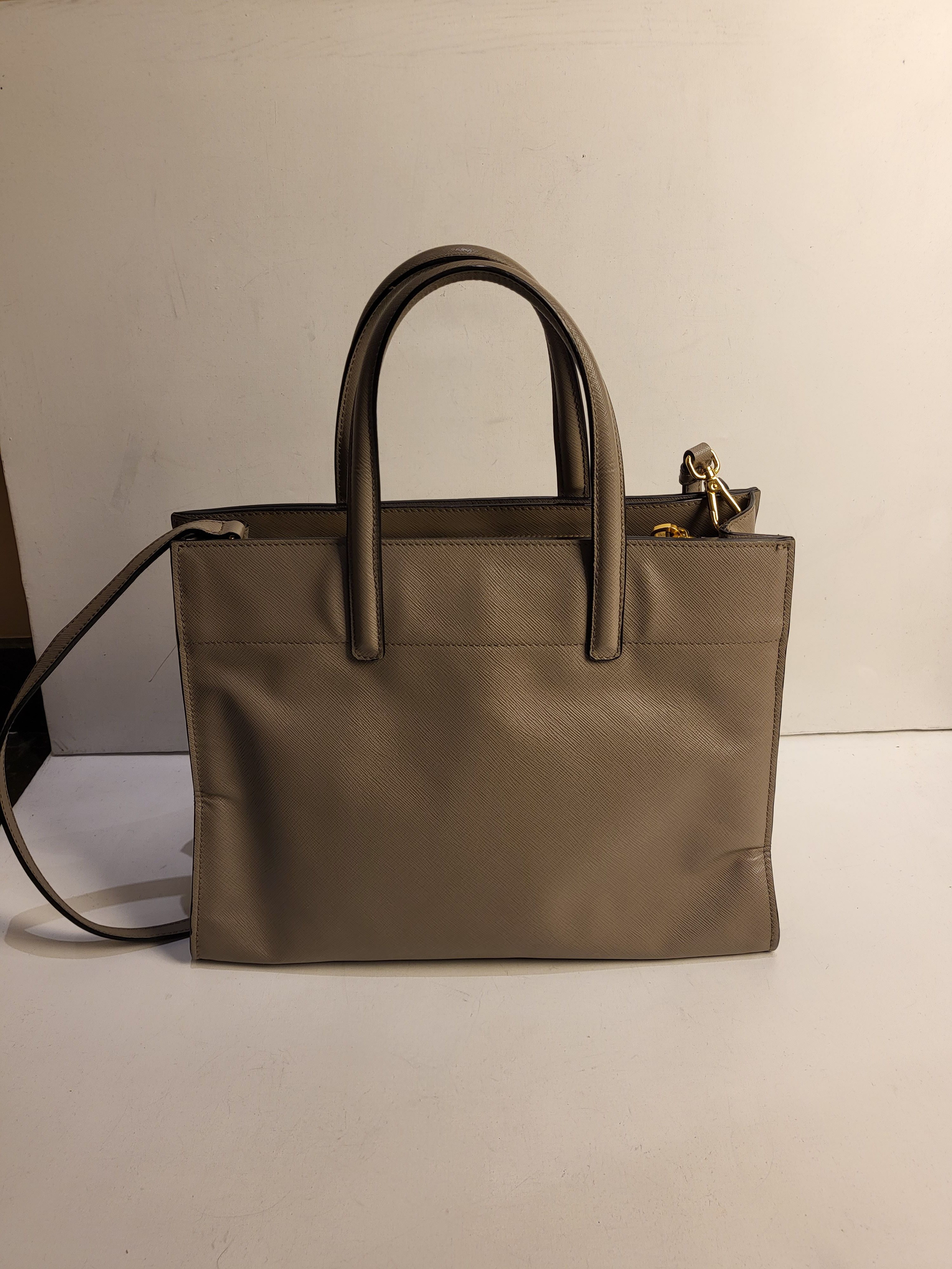 Prada Grey Saffiano Soft Triple Pocket Tote Bag