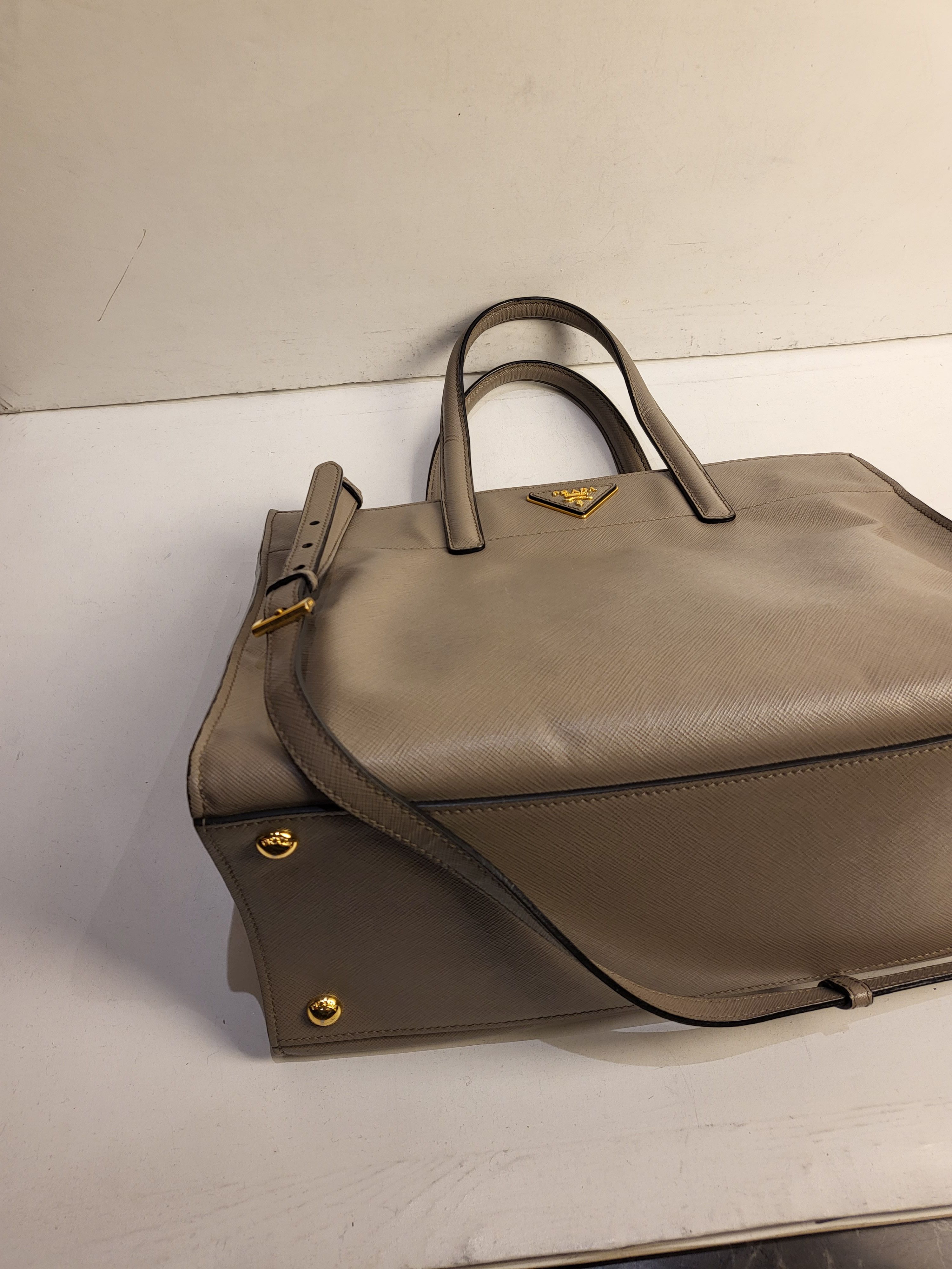 Prada Grey Saffiano Soft Triple Pocket Tote Bag