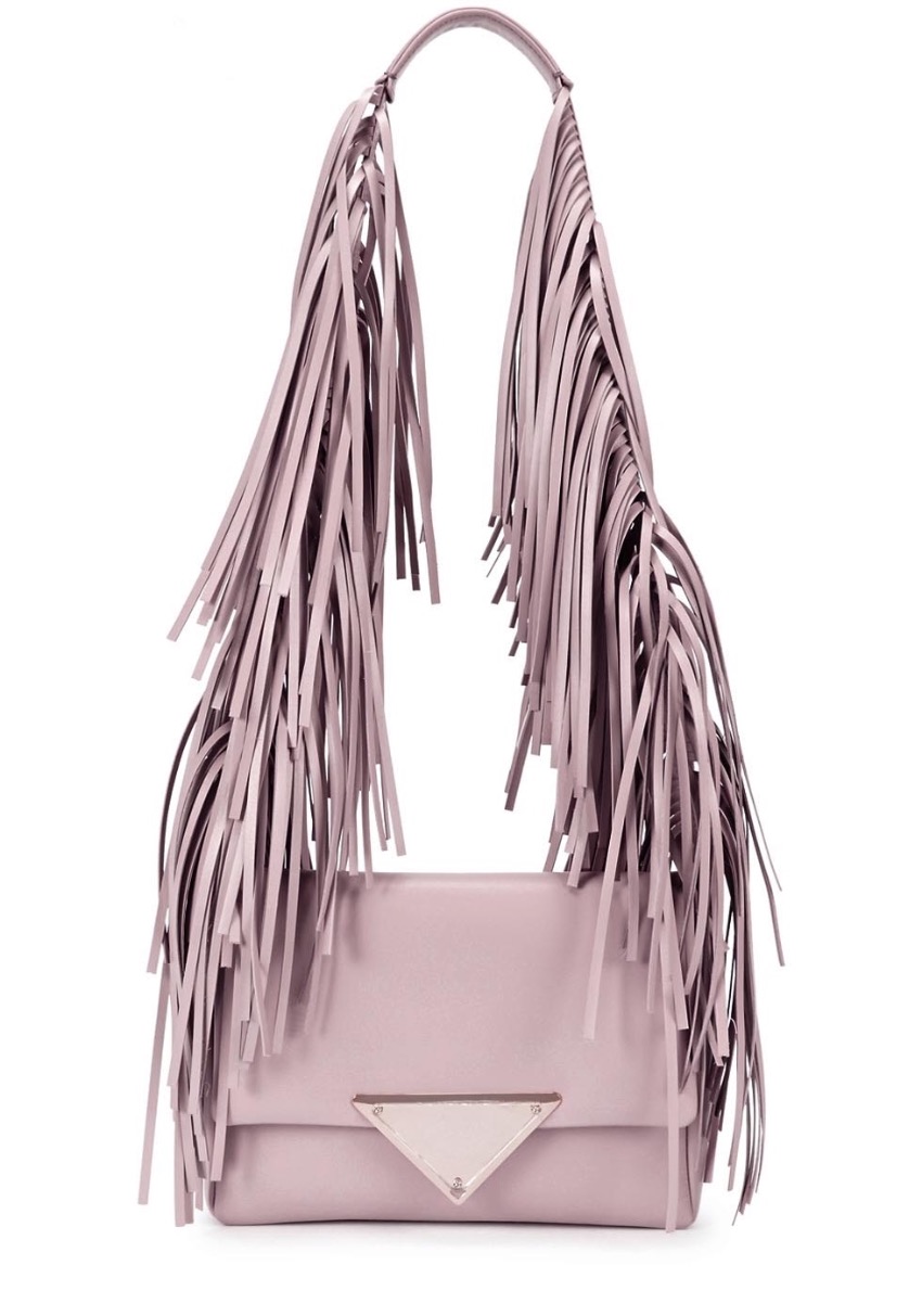 Preowned Sara Battaglia Fringe Pink Powder Blush Bag Cream leather