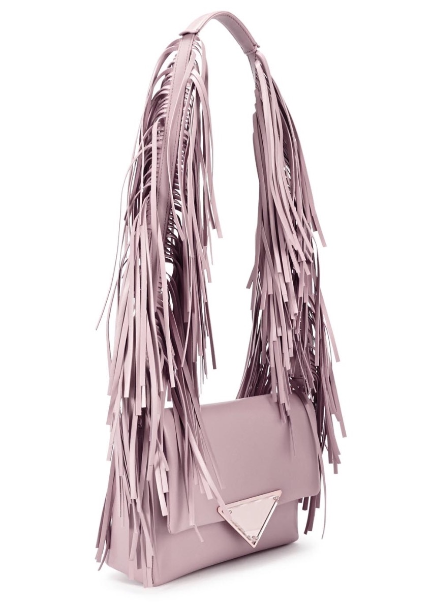 Preowned Sara Battaglia Fringe Pink Powder Blush Bag Cream leather