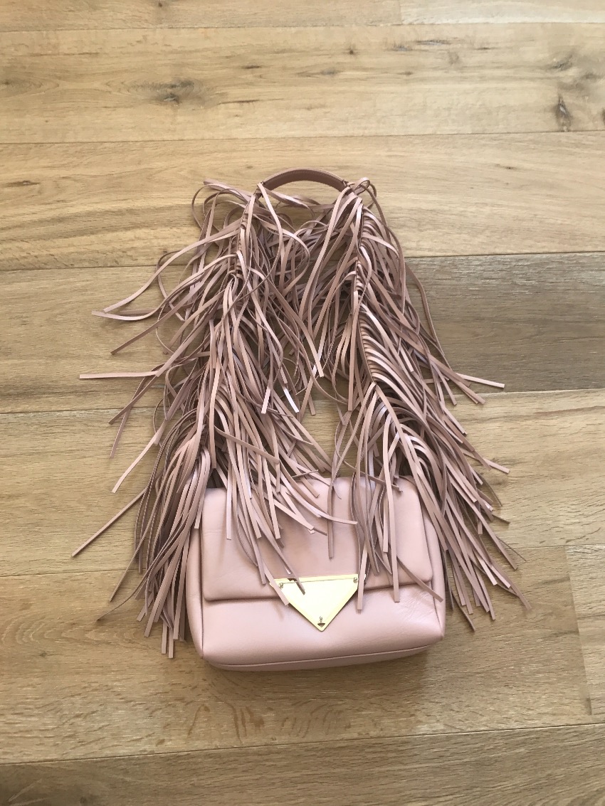 Preowned Sara Battaglia Fringe Pink Powder Blush Bag Cream leather