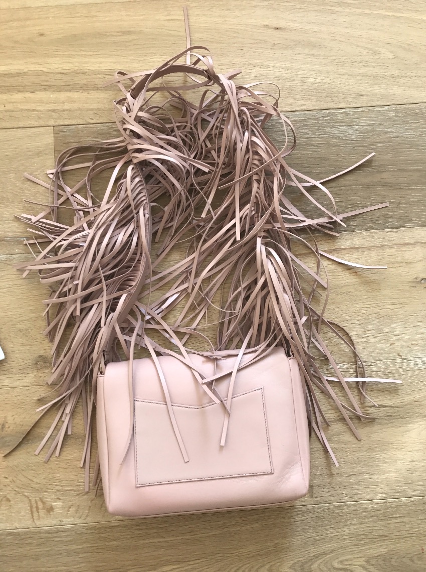 Preowned Sara Battaglia Fringe Pink Powder Blush Bag Cream leather