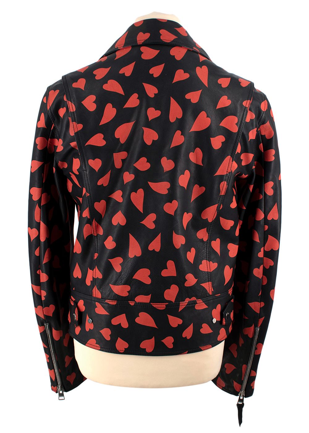 Men's Preowned JW Anderson Red  Black Heart Print Leather Biker Jacket Size M black red