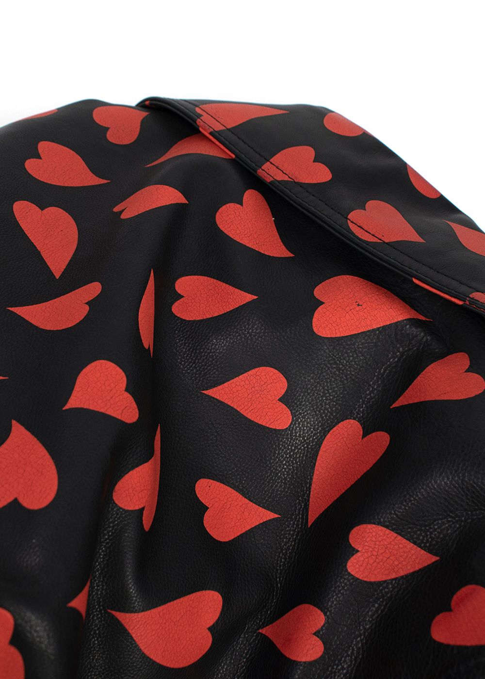 Men's Preowned JW Anderson Red  Black Heart Print Leather Biker Jacket Size M black red