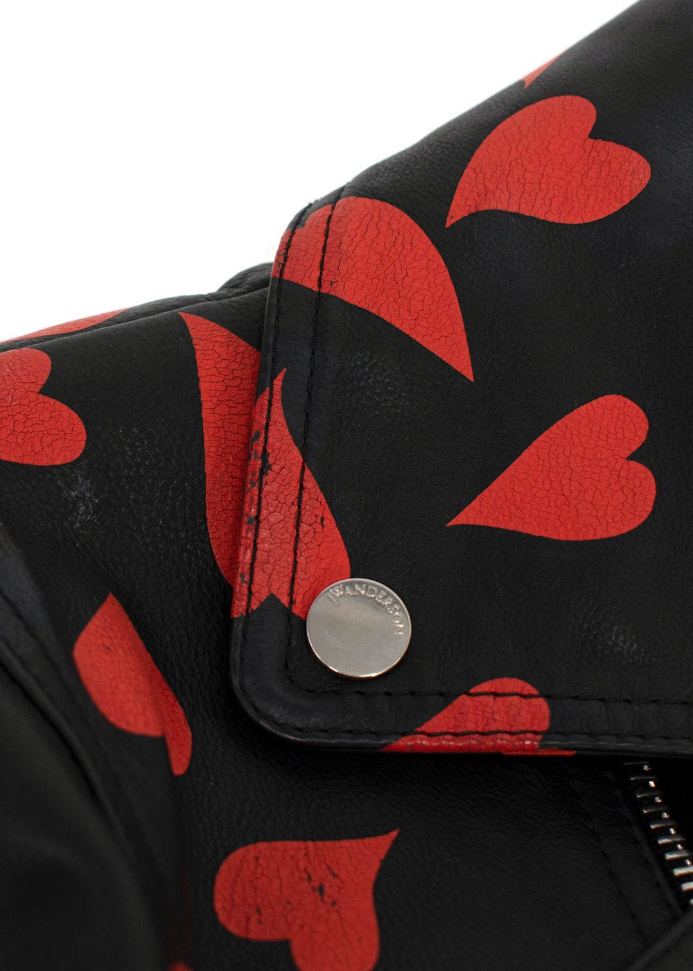 Men's Preowned JW Anderson Red  Black Heart Print Leather Biker Jacket Size M black red