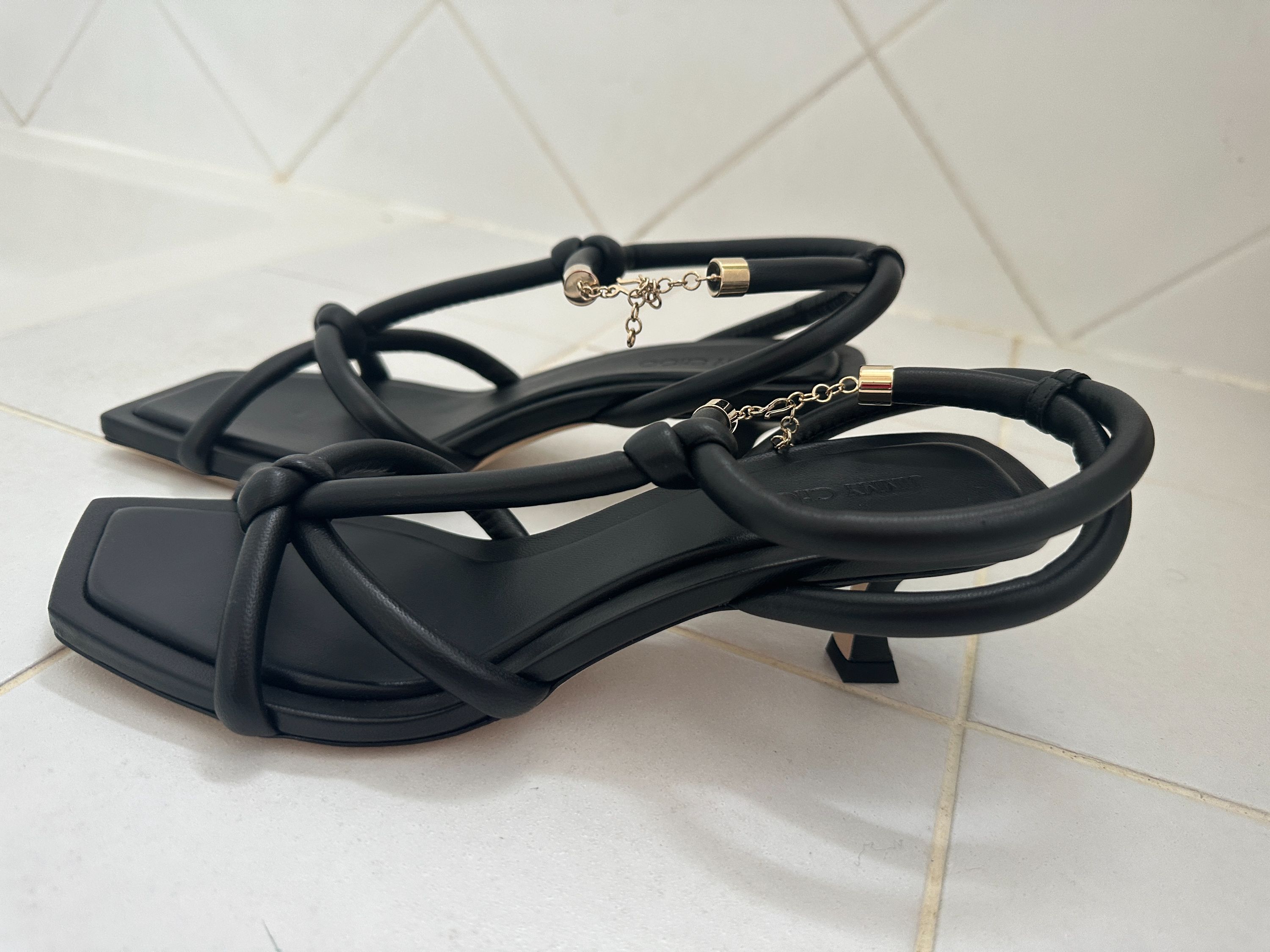 Jimmy Choo Black Fort 50 Knotted Sandals Size 37.5 leather