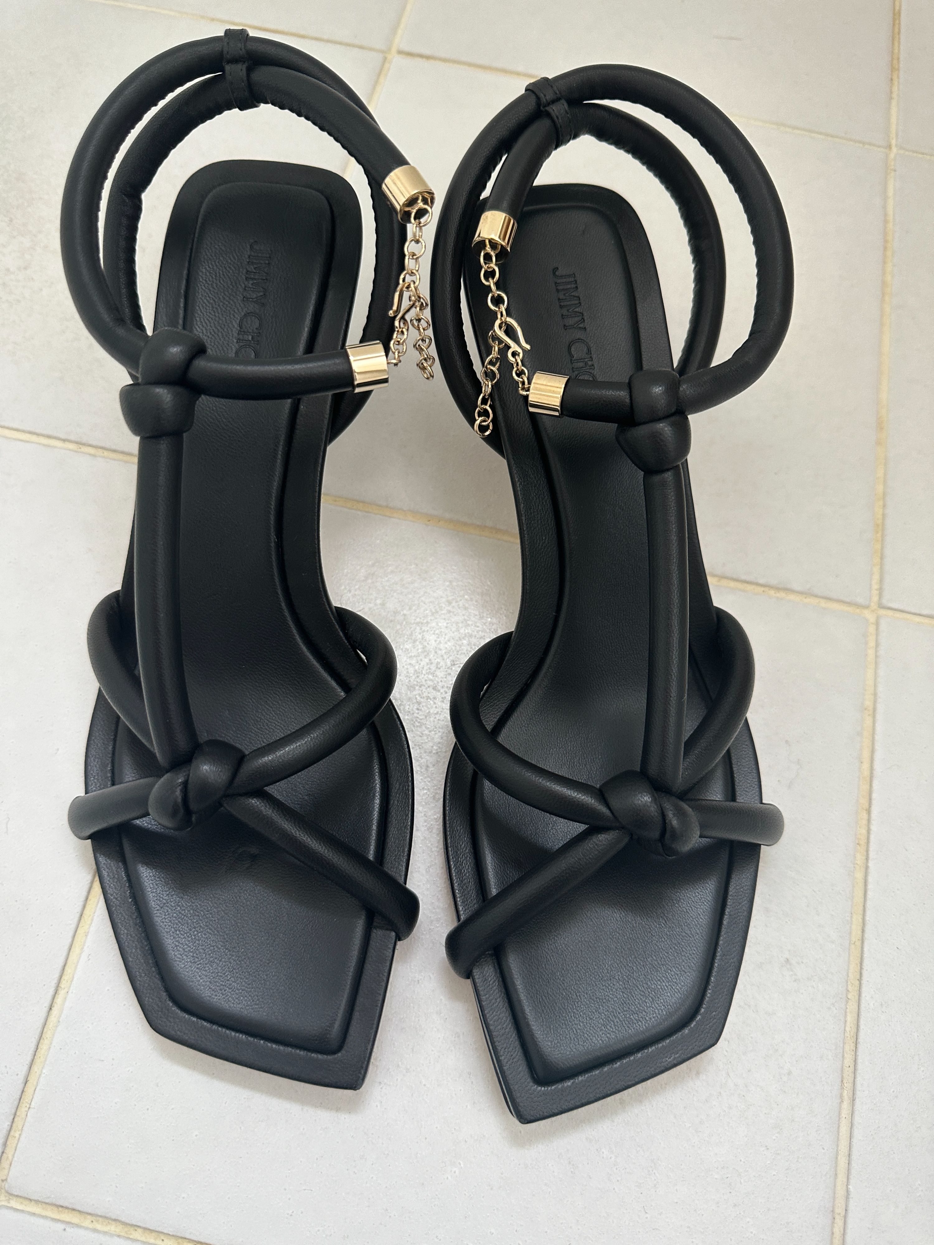 Jimmy Choo Black Fort 50 Knotted Sandals Size 37.5 leather