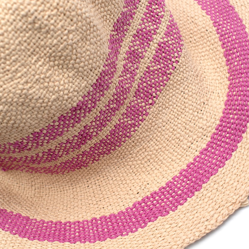 Boys Preowned Bonpoint Pink Stripe Paper Straw Hat Size 18-24 Months Multi-Coloured / Stripes