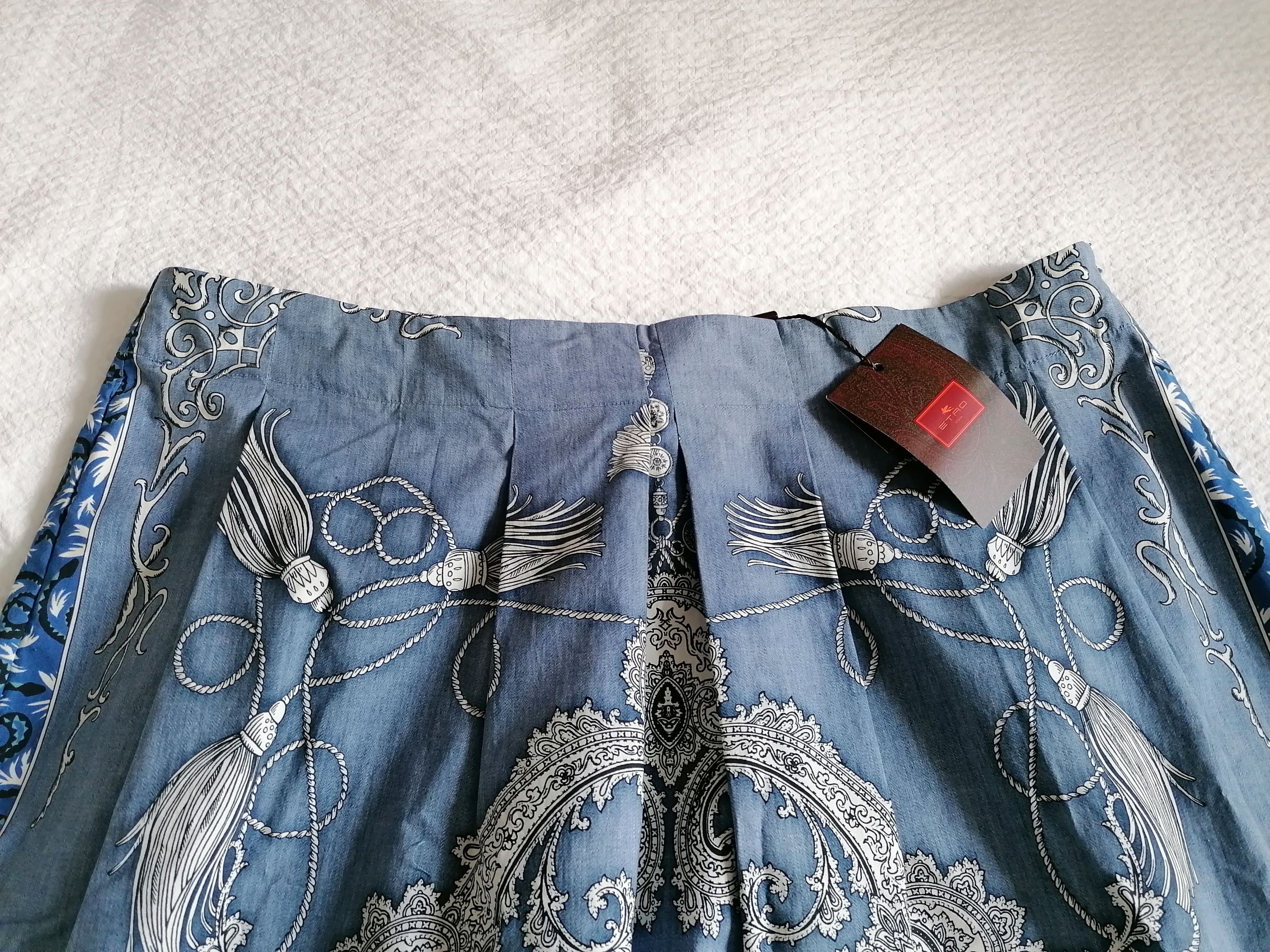 Etro Blue Cotton A-Line Skirt Size XL Multicoloured