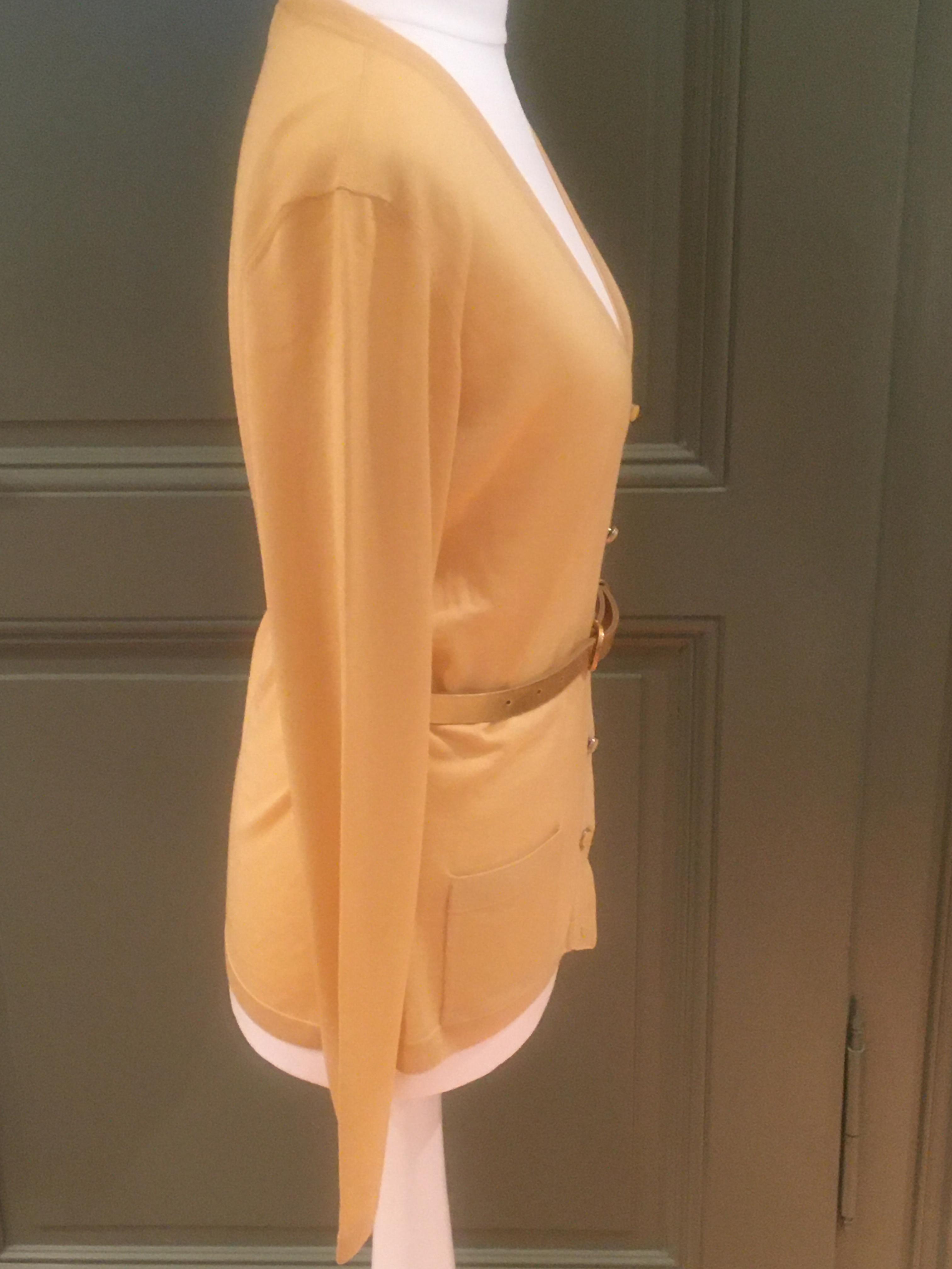 Preowned Christian Dior Yellow Silk  Wool Belted Cardigan Size XS