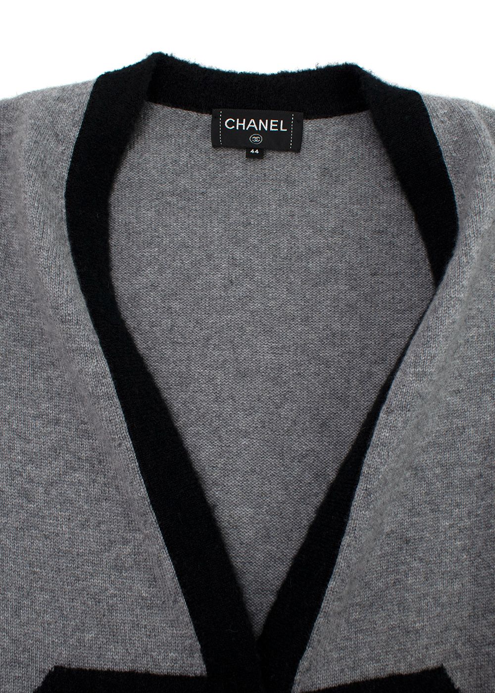 Preowned Chanel Grey  Black Cashmere  Silk Knit Longline Cardigan Size M grey black