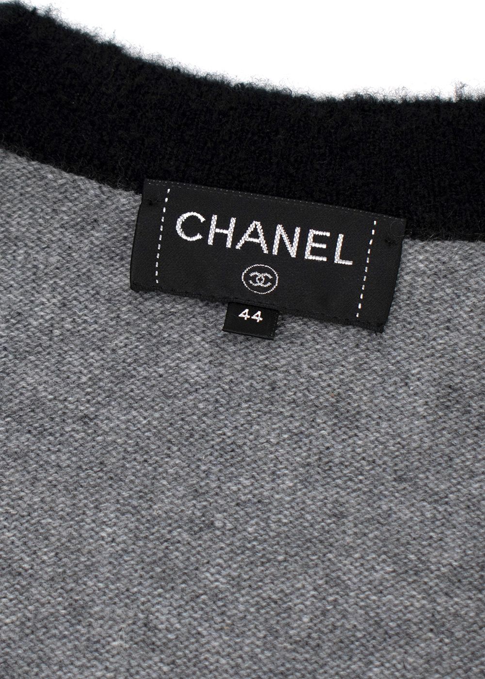 Preowned Chanel Grey  Black Cashmere  Silk Knit Longline Cardigan Size M grey black