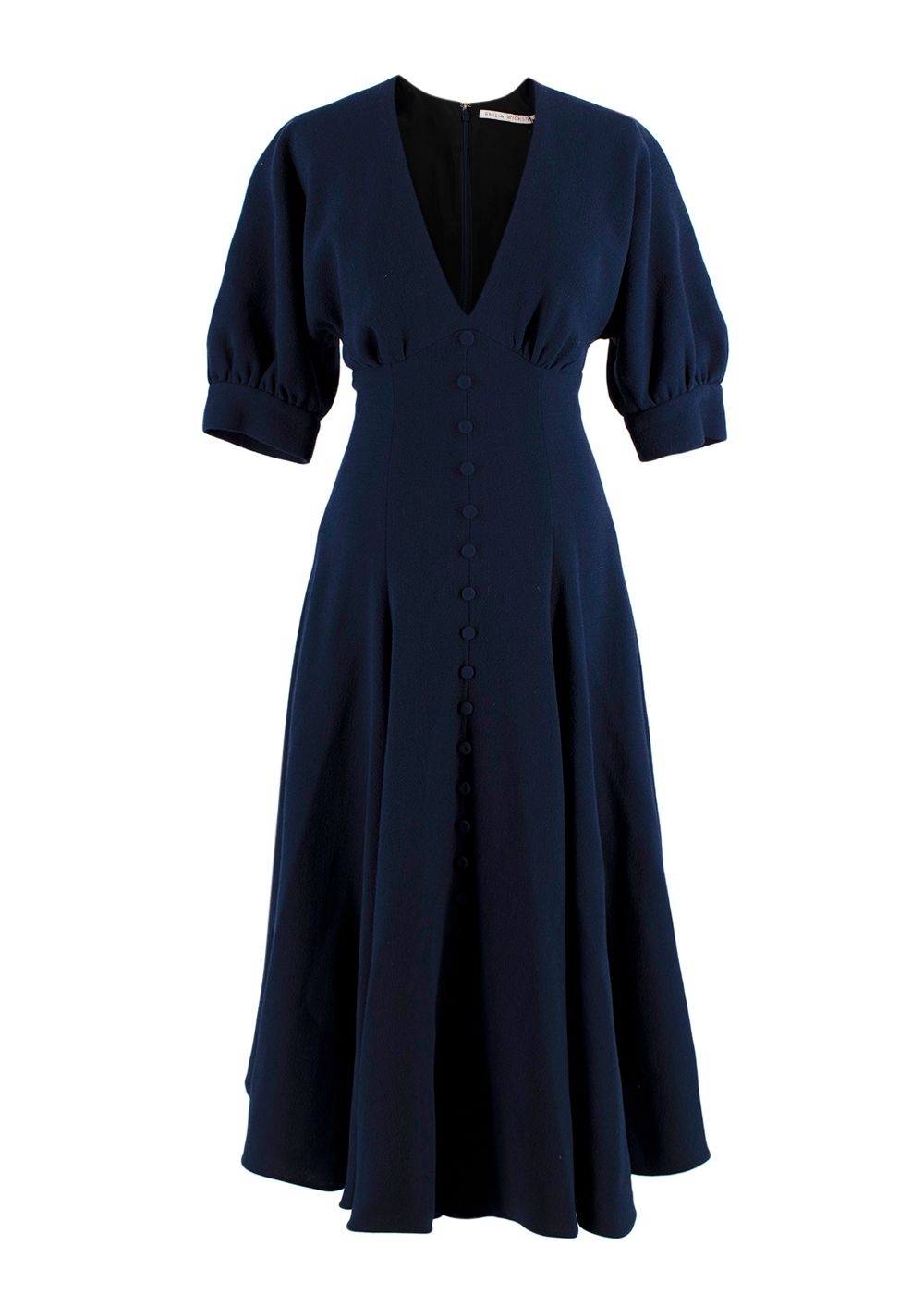 Emilia Wickstead Bria Flared Wool-crepe Midi Dress Size XS navy wool