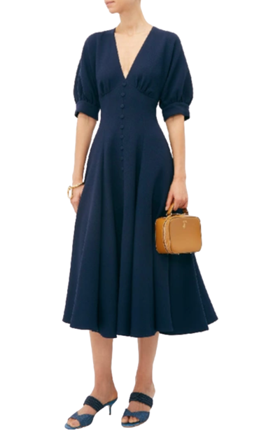 Emilia Wickstead Bria Flared Wool-crepe Midi Dress Size XS navy wool