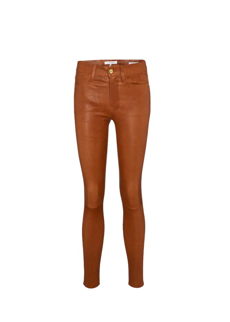 Preowned Frame Tan Leather Skinny Pants Size 26/66 Brown