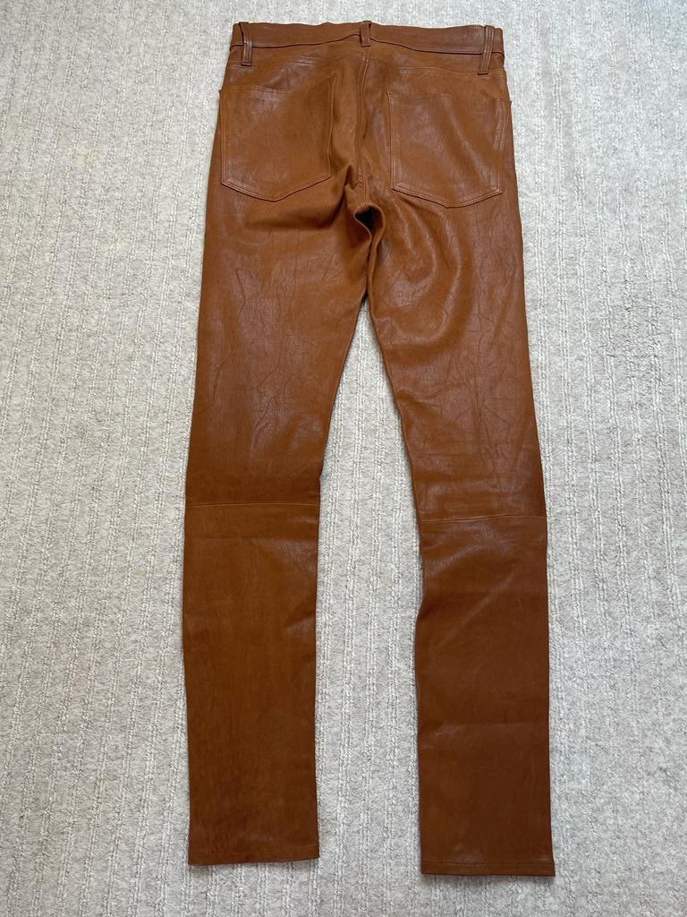 Preowned Frame Tan Leather Skinny Pants Size 26/66 Brown