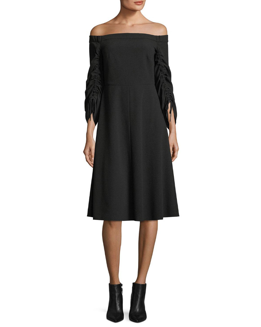 Preowned Tibi Black Off-Shoulder Crepe Dress Size S polyamide/elastane