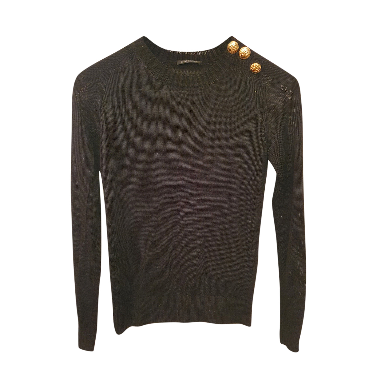 Preowned Balmain black Knit Button Embellished Jumper Size S viscose