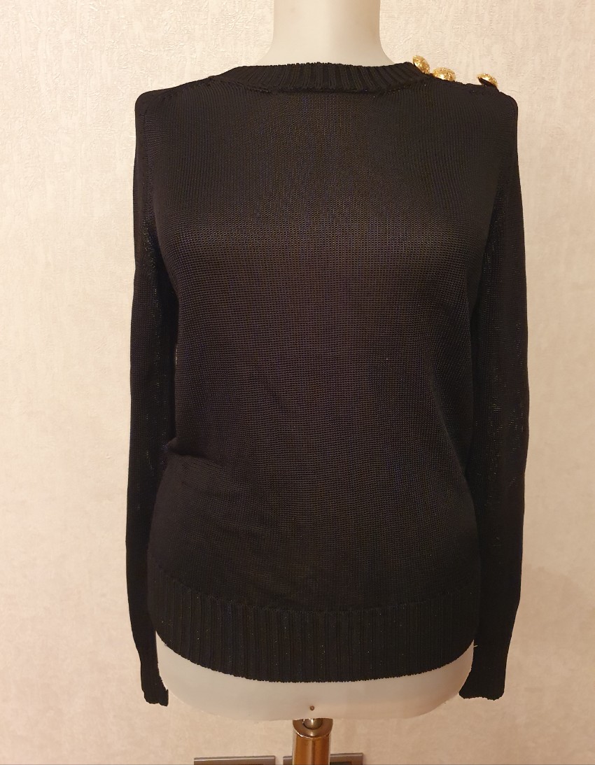 Preowned Balmain black Knit Button Embellished Jumper Size S viscose